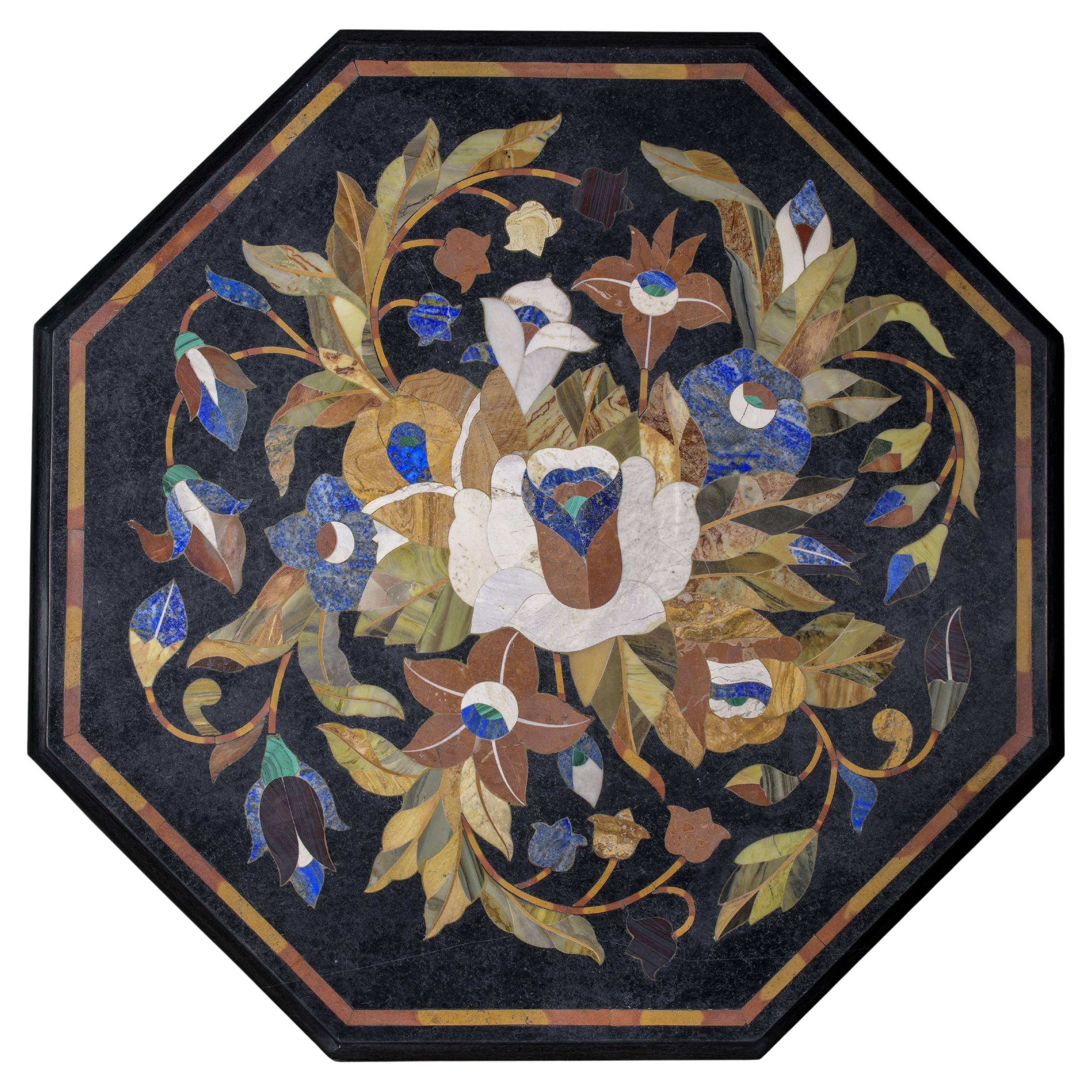 Italian Florentine Pietra Dura Stone Inlay Marble Table Top