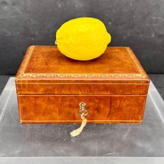 Italian Florentine Rectangular Gold Embossed Leather Box with Lock and Key