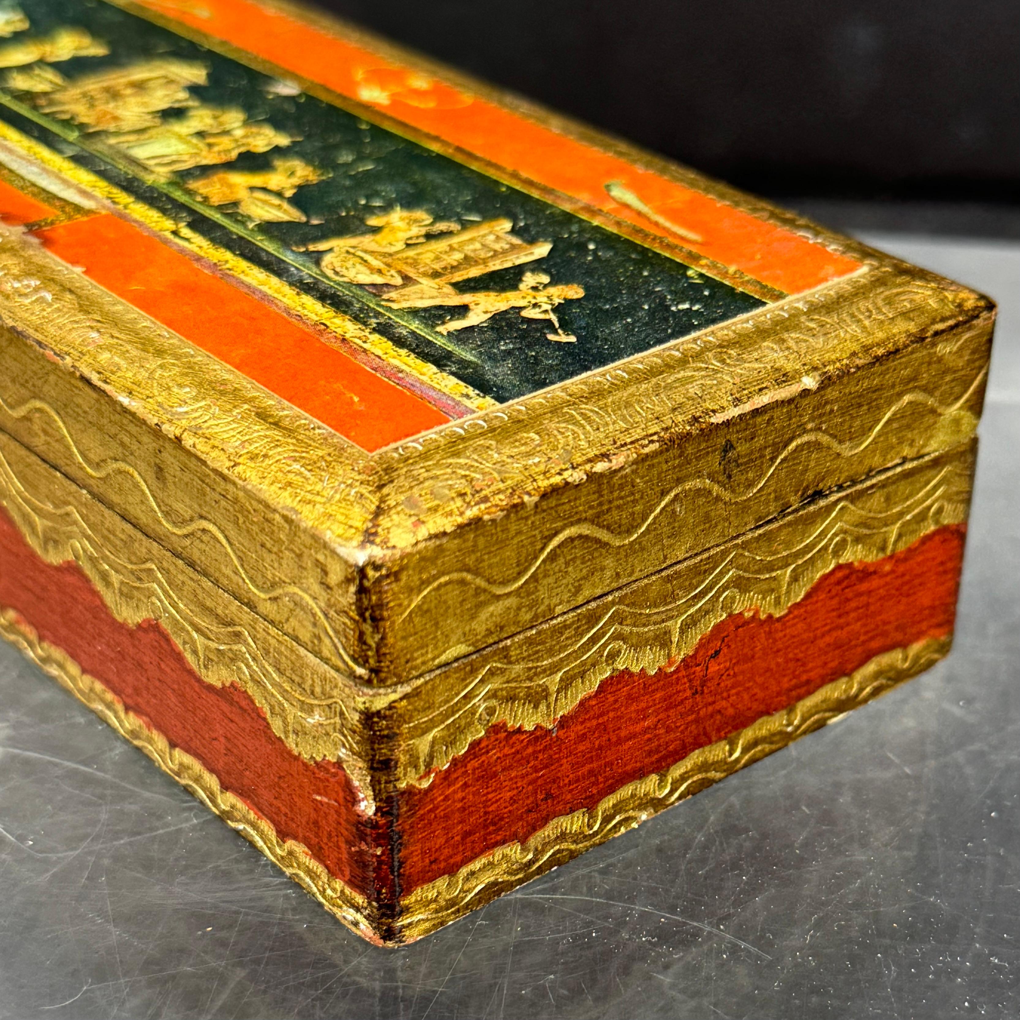 Italian Florentine Rectangular Wood Trinket Jewelry Box For Sale 4