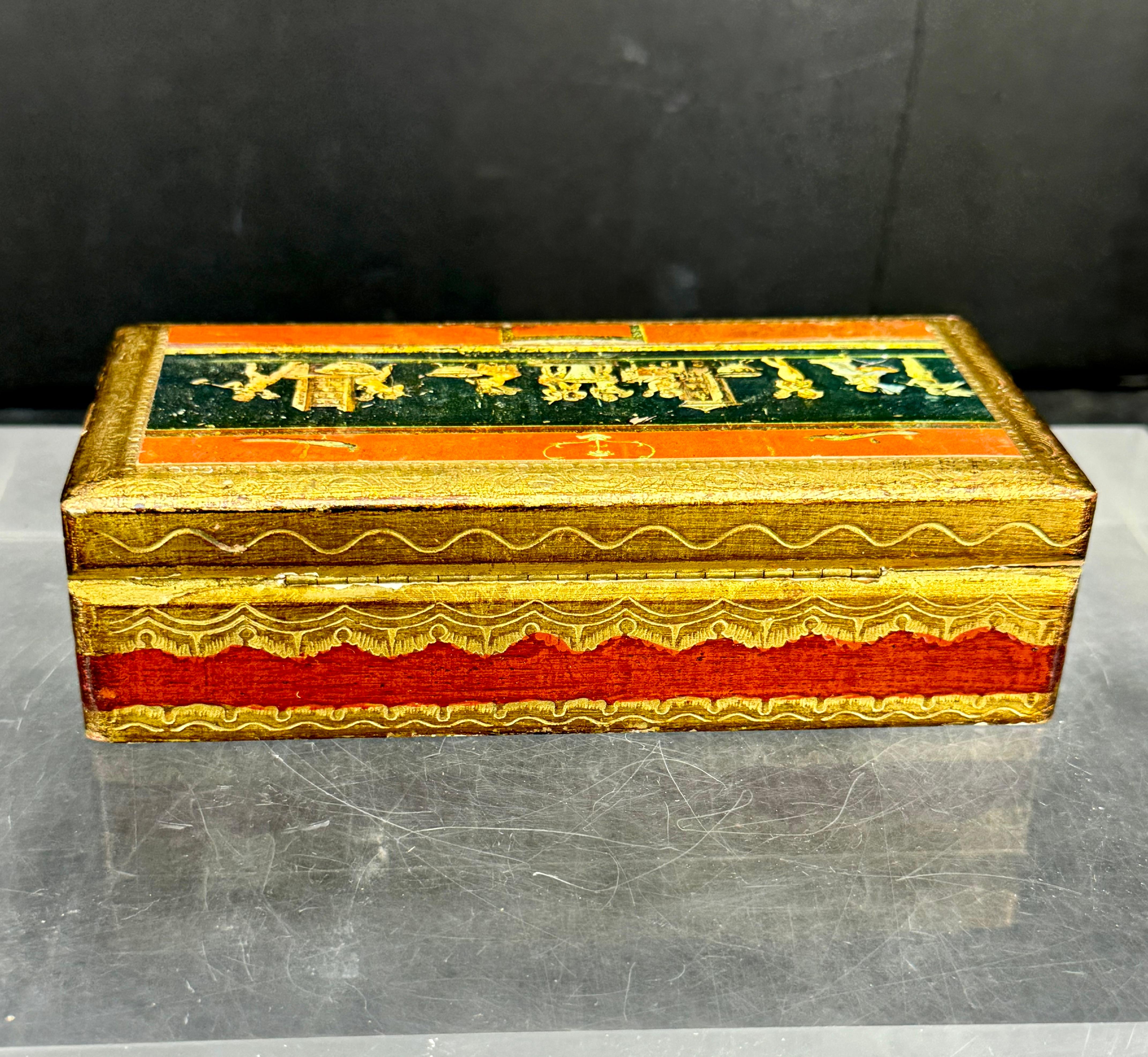Italian Florentine Rectangular Wood Trinket Jewelry Box For Sale 5