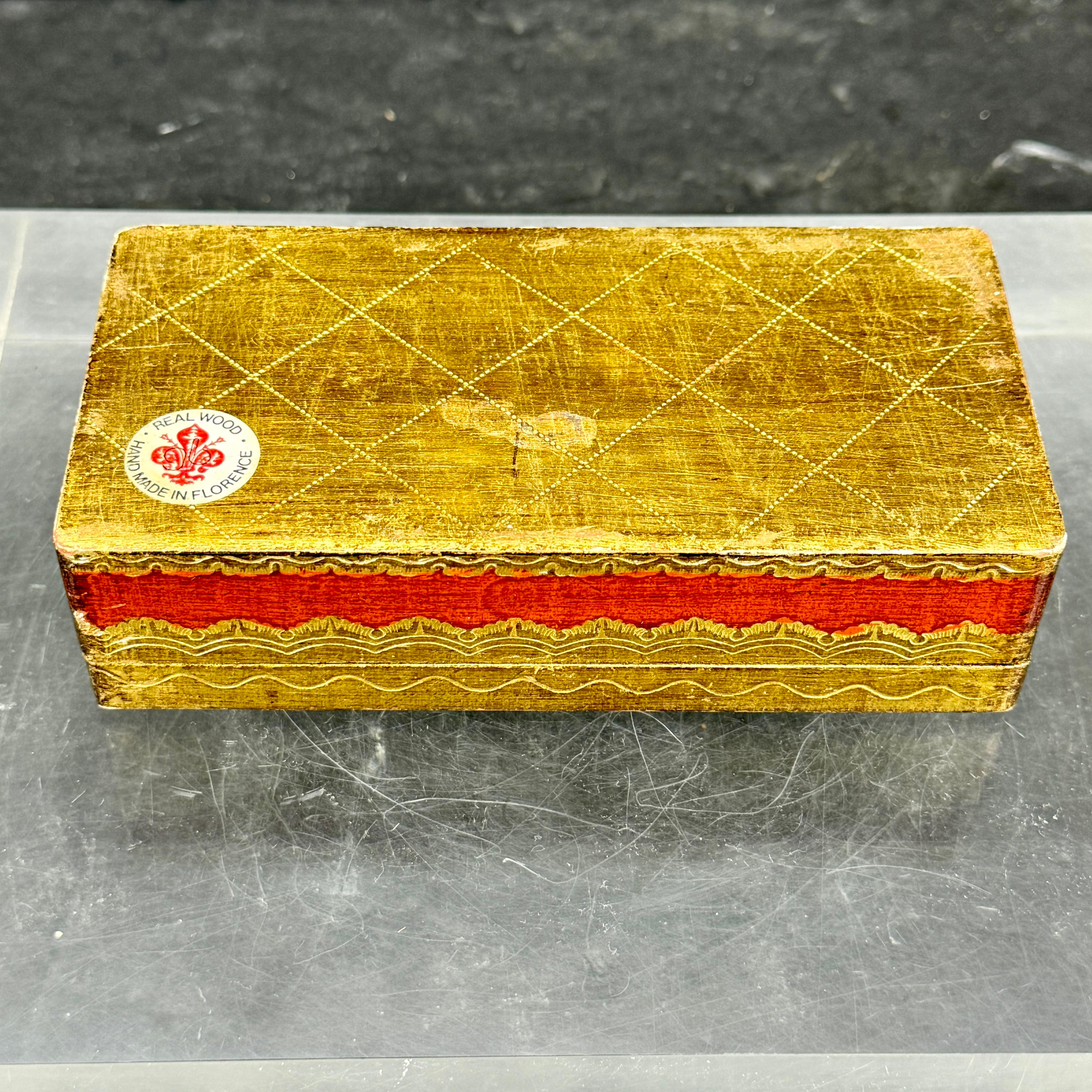 Italian Florentine Rectangular Wood Trinket Jewelry Box For Sale 8