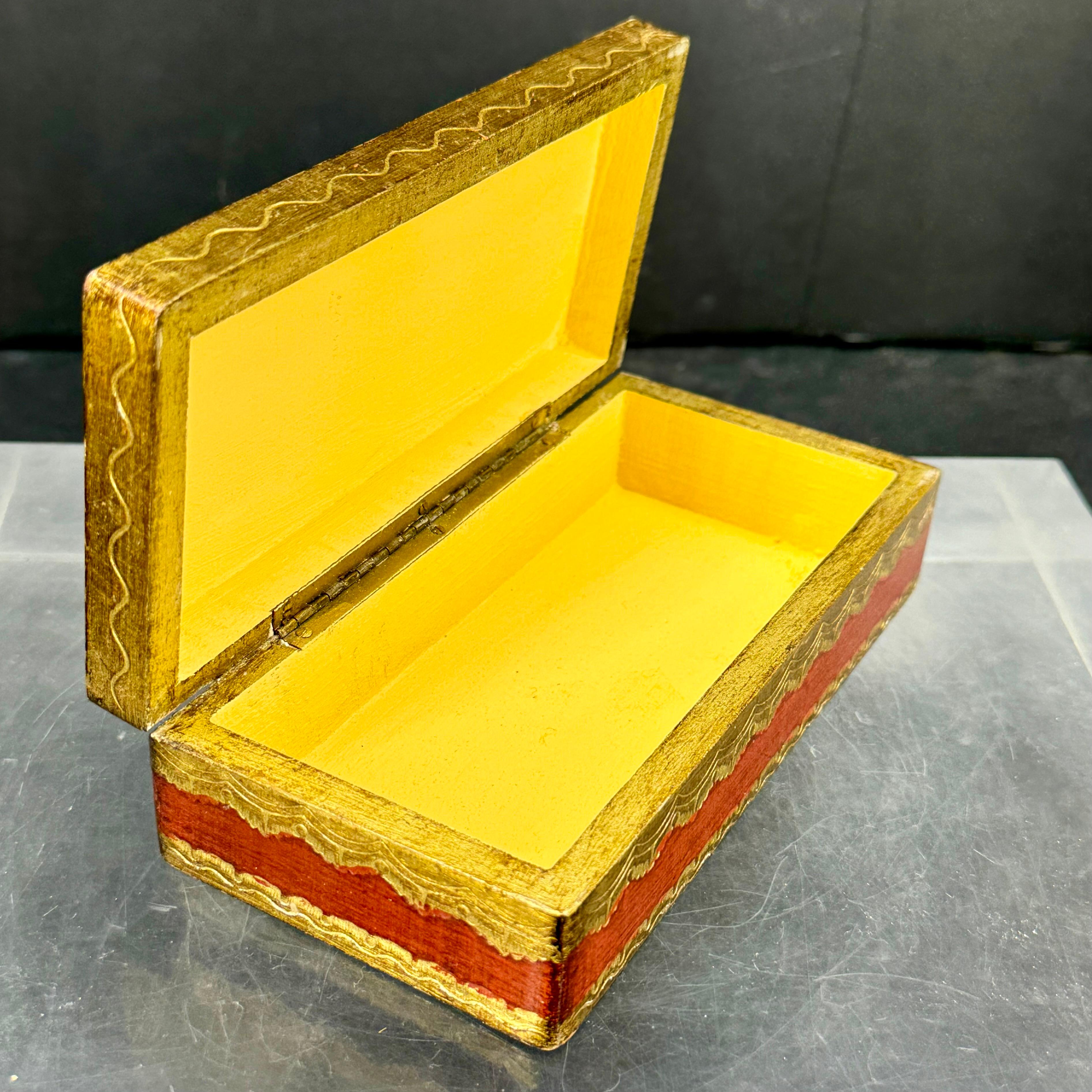 Italian Florentine Rectangular Wood Trinket Jewelry Box For Sale 10