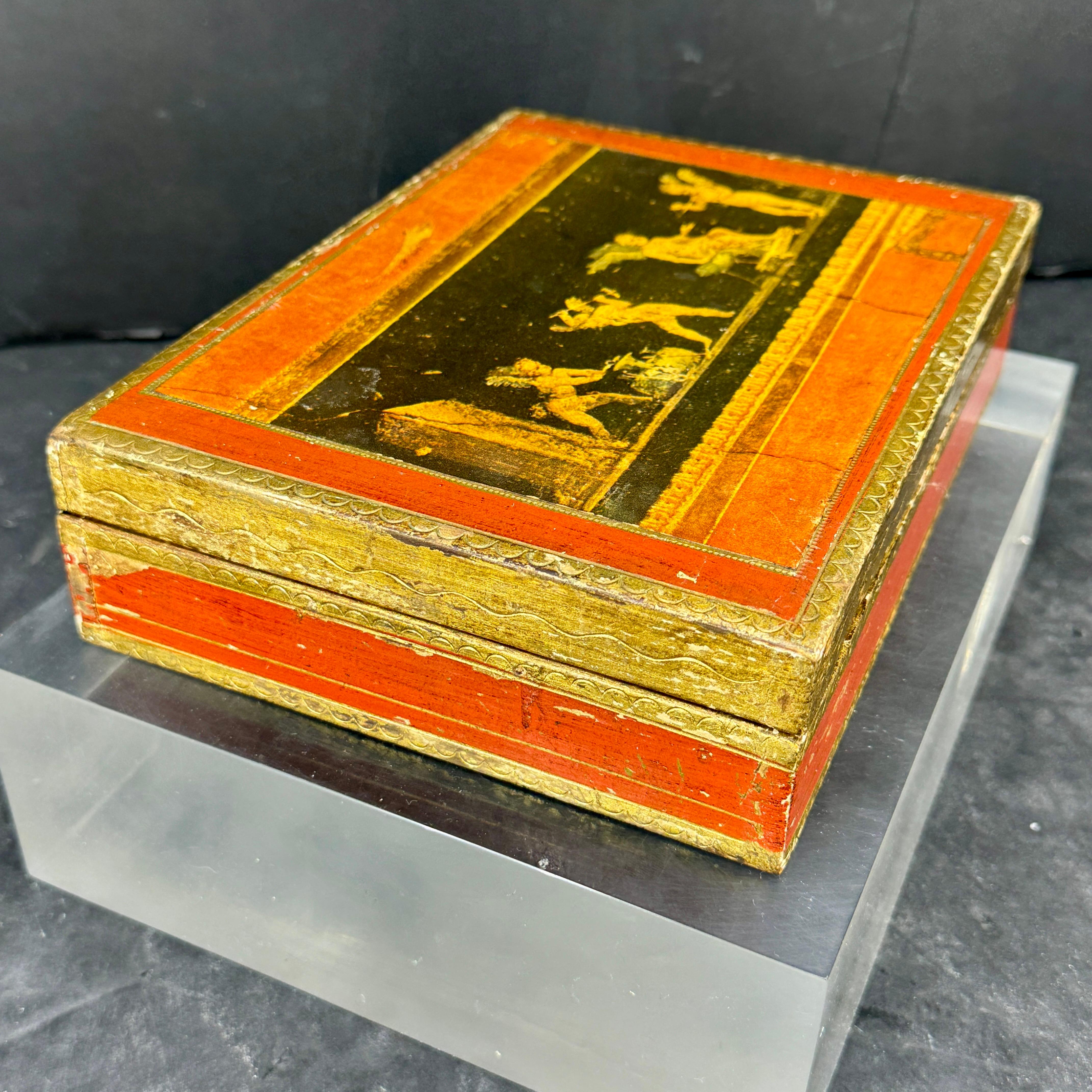 Mid-Century Modern Italian Florentine Rectangular Wood Trinket Jewelry Box For Sale