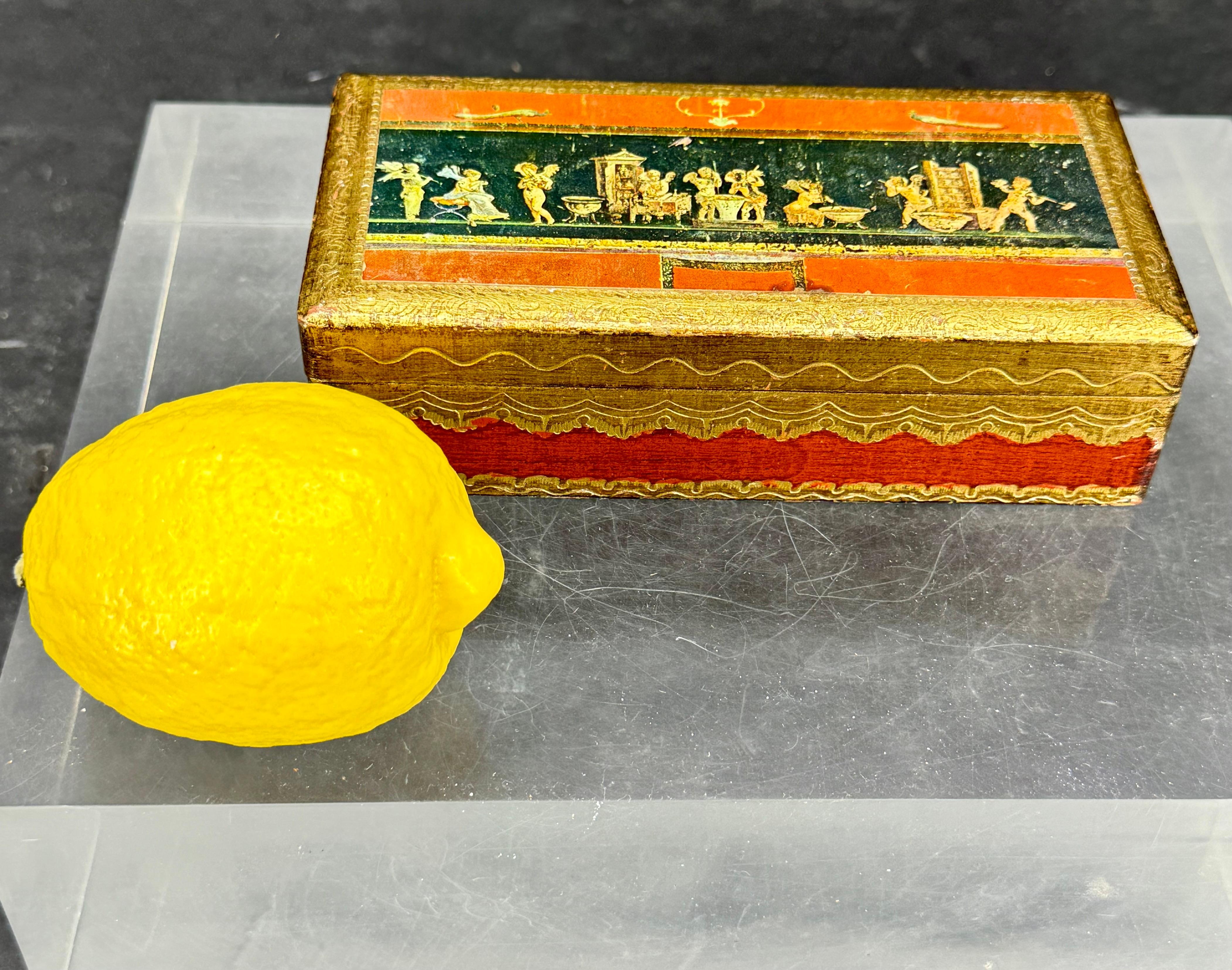 Hand-Crafted Italian Florentine Rectangular Wood Trinket Jewelry Box For Sale