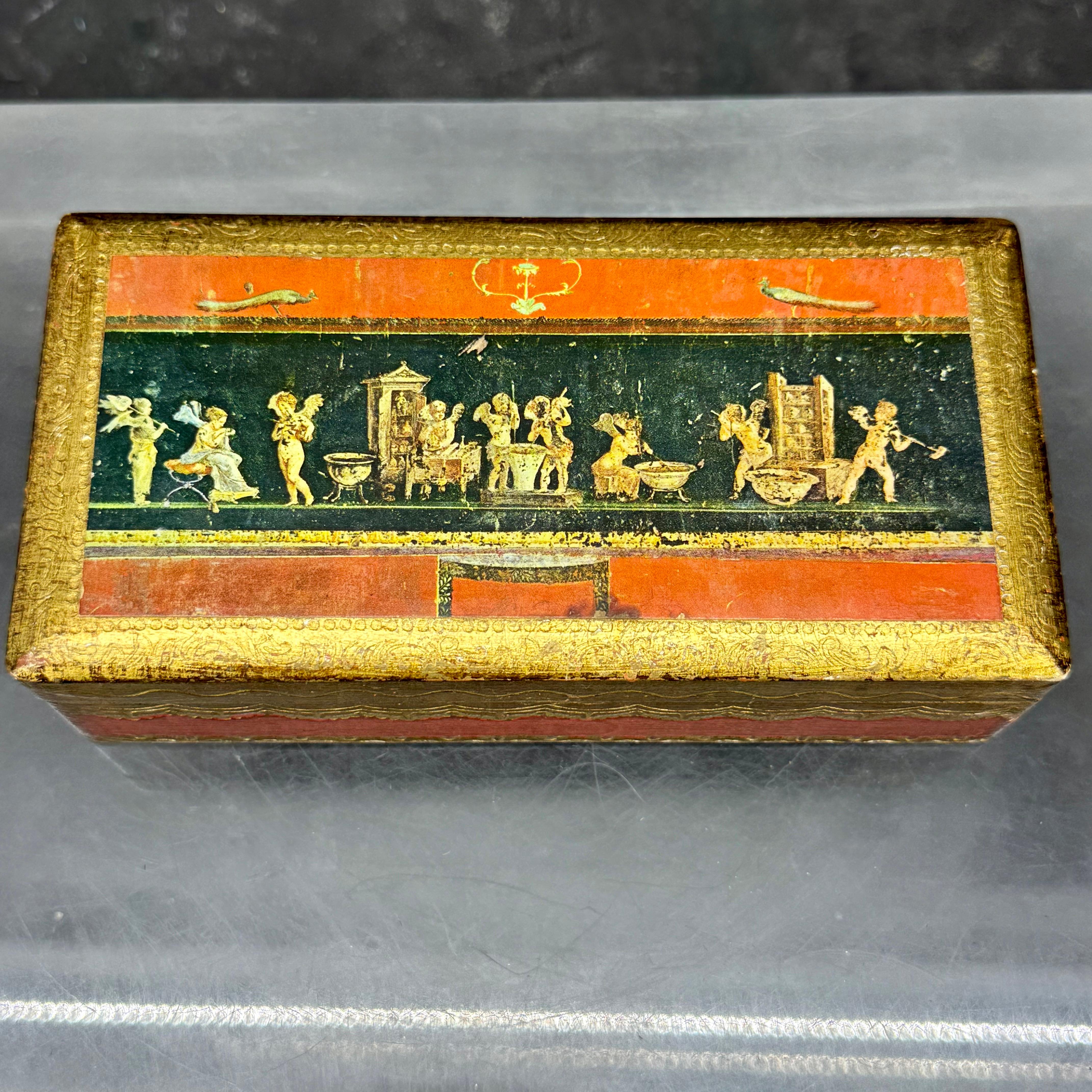 20th Century Italian Florentine Rectangular Wood Trinket Jewelry Box For Sale