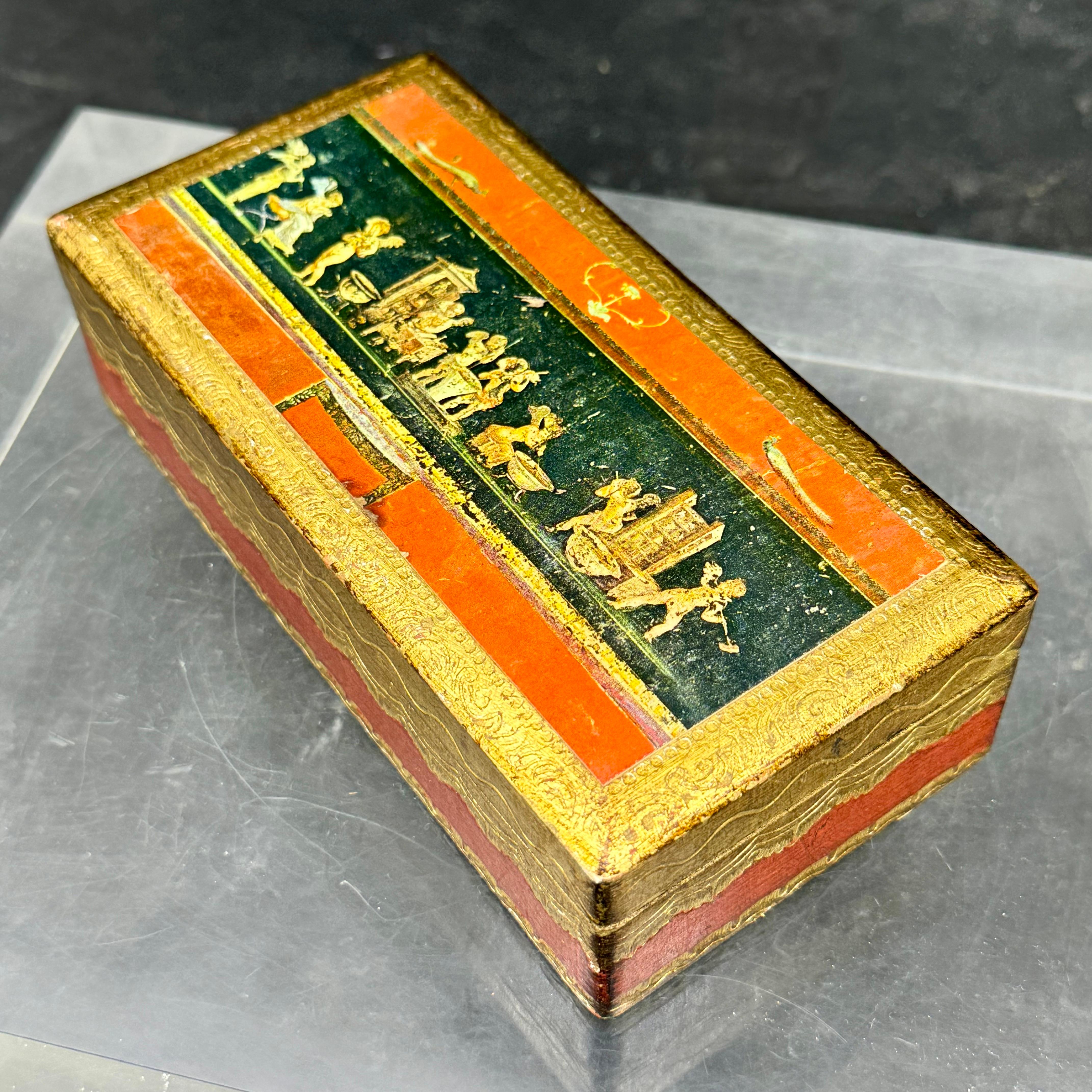 Italian Florentine Rectangular Wood Trinket Jewelry Box For Sale 1