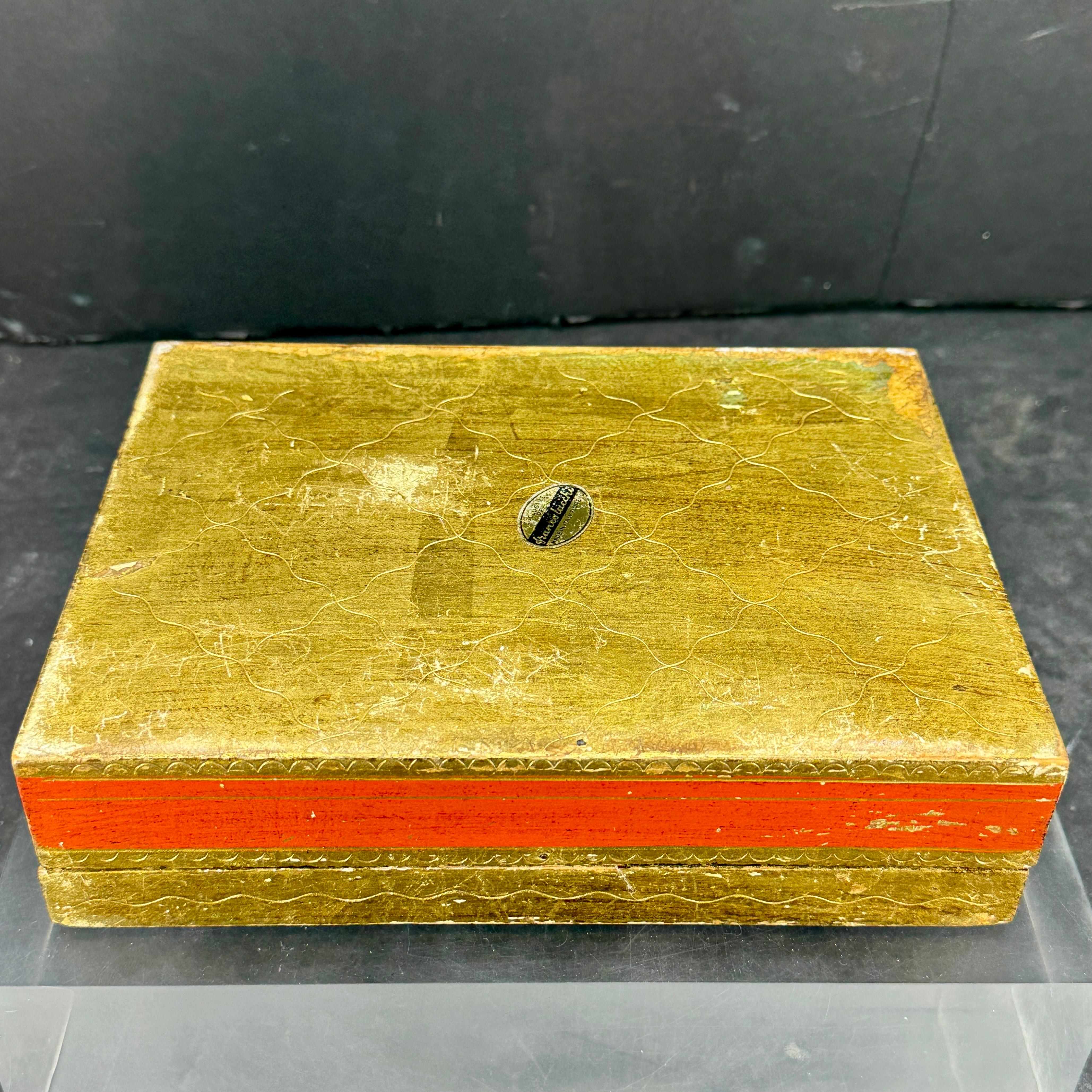 Italian Florentine Rectangular Wood Trinket Jewelry Box For Sale 2