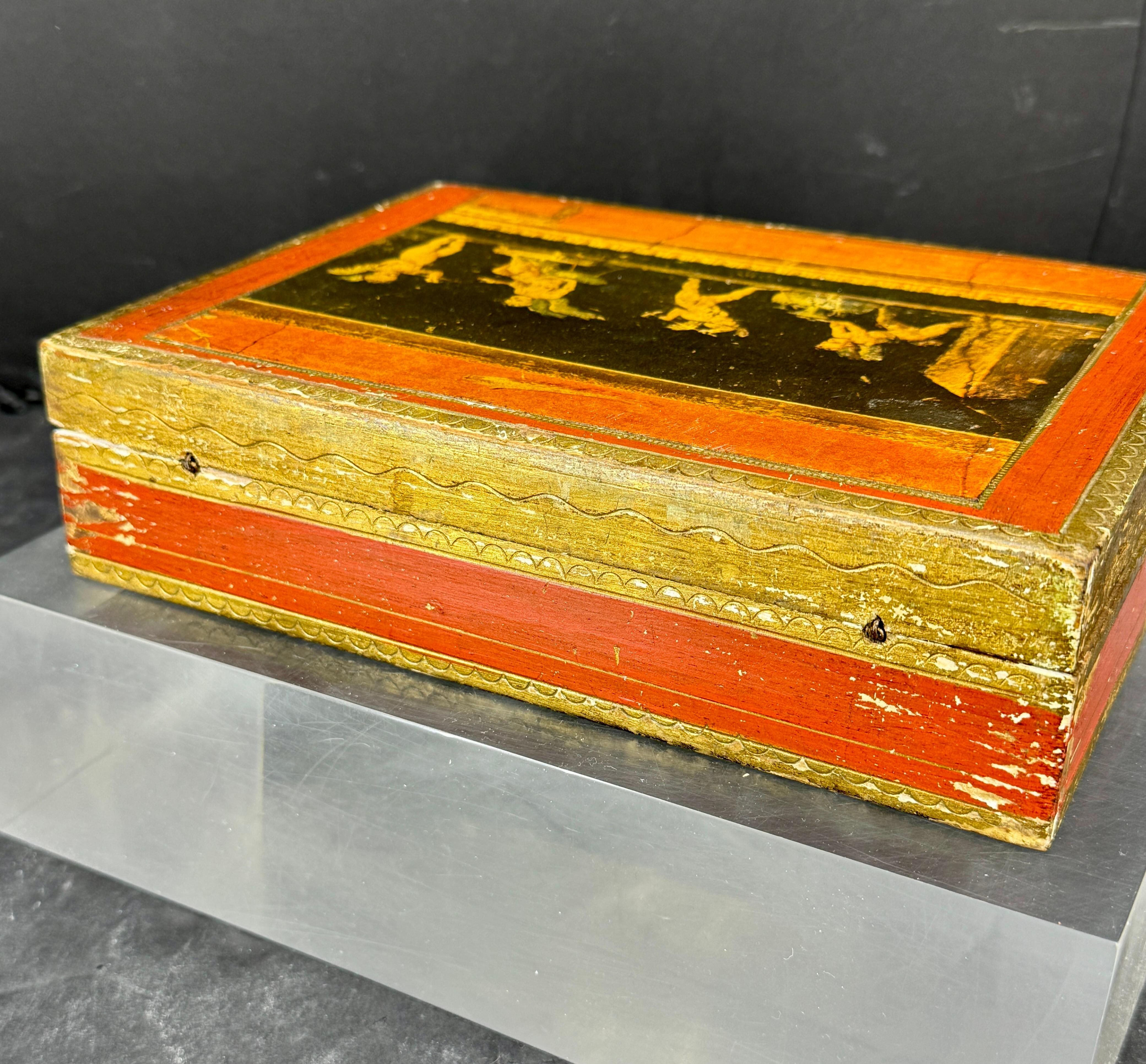 Italian Florentine Rectangular Wood Trinket Jewelry Box For Sale 3