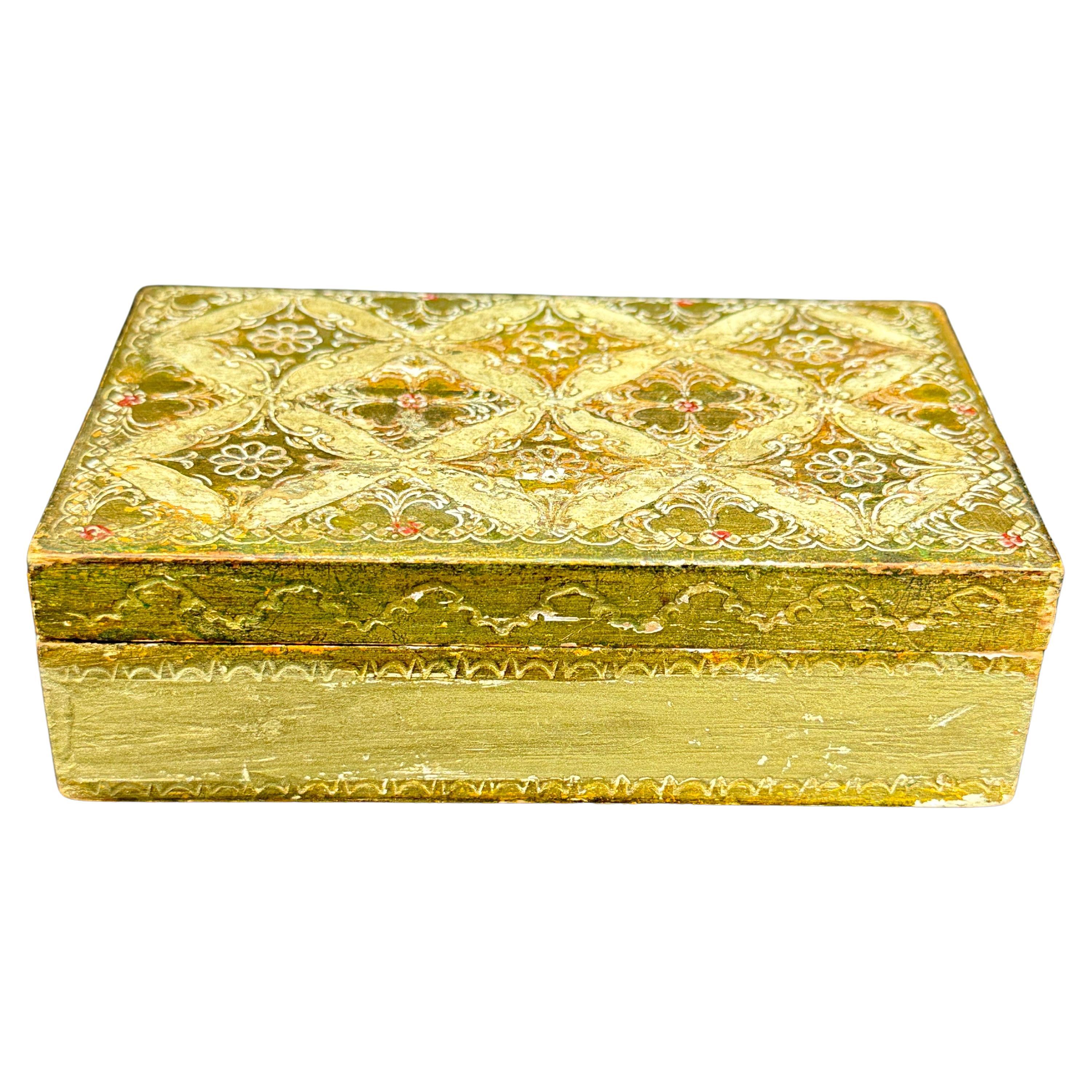 Italian Florentine Rectangular Wood Trinket Jewelry Box