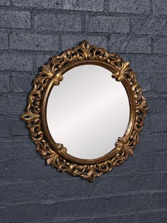 Specchio da parete rotondo in legno dorato in stile Rococò Revival Florentine