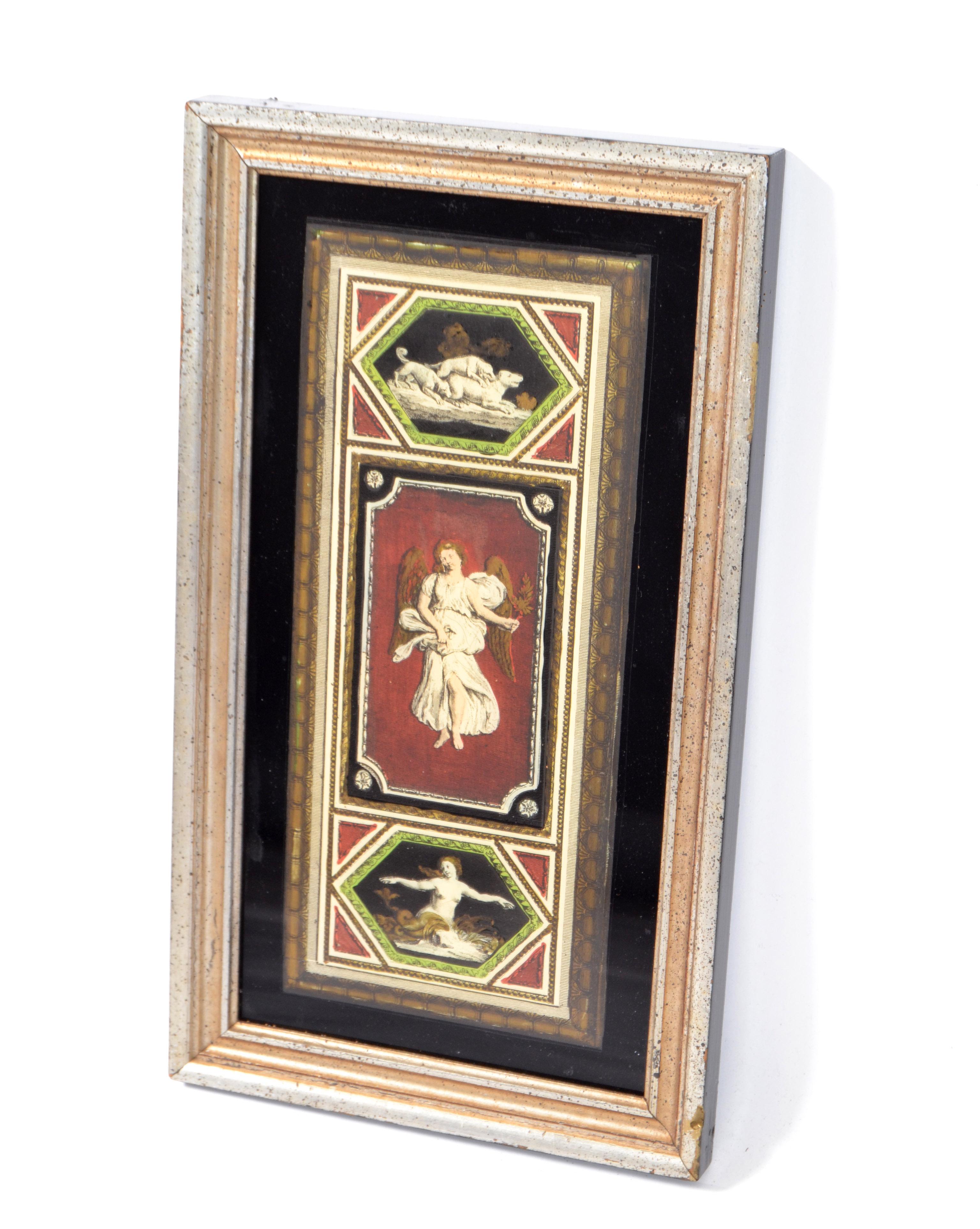 Hand-Crafted Italian Florentine Silver Framed and Encased Fine Art Angel Dogs and Nude Motif For Sale