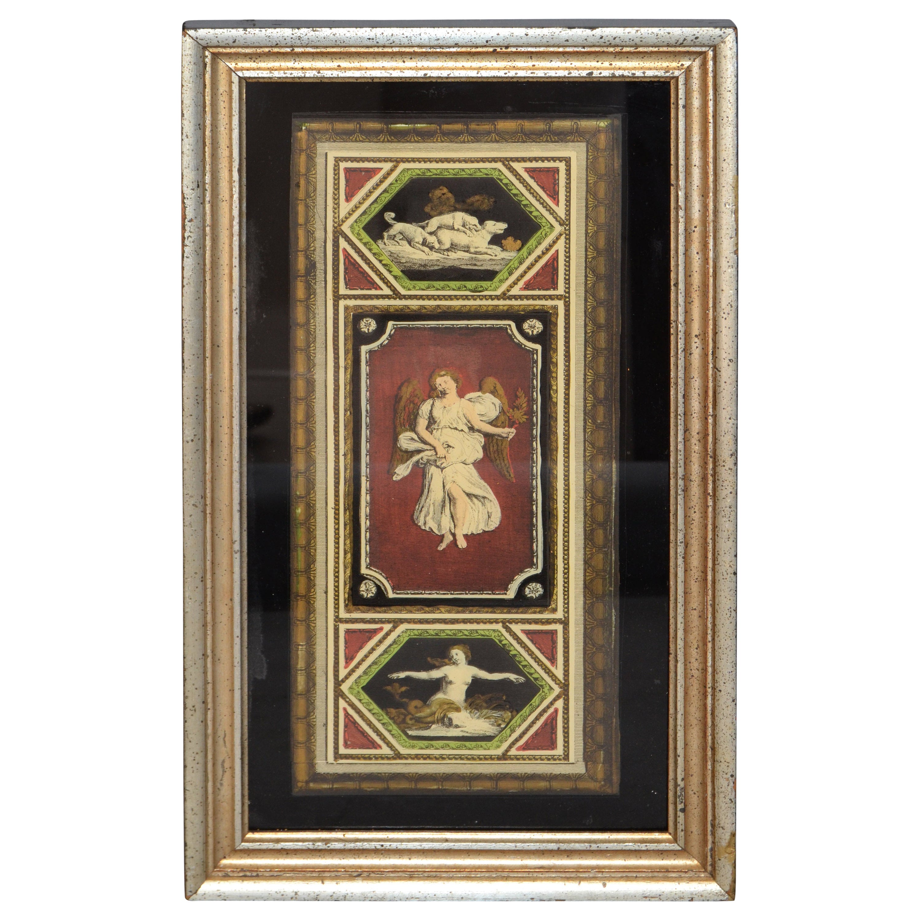Motif de chiens anges et de nus en argent italien Florentine encadré et encastré Fine Art
