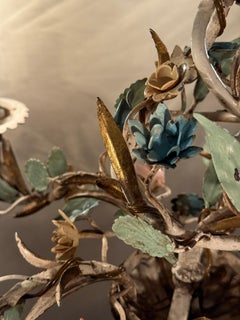 Italian Florentine Tole Flower Chandelier, Gilt Iron, circa 1950