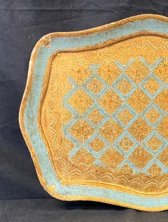 Italian Florentine Turquoise and Gold Painted Tray