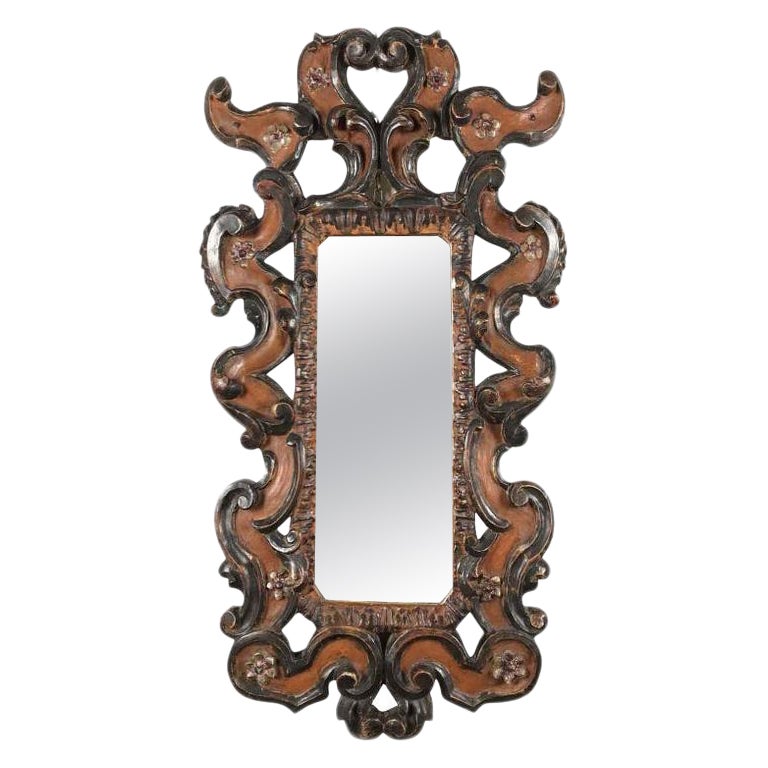 Italian Florentine Vertical Mirror Red Painting Silver Leaf Finish 1970s For Sale