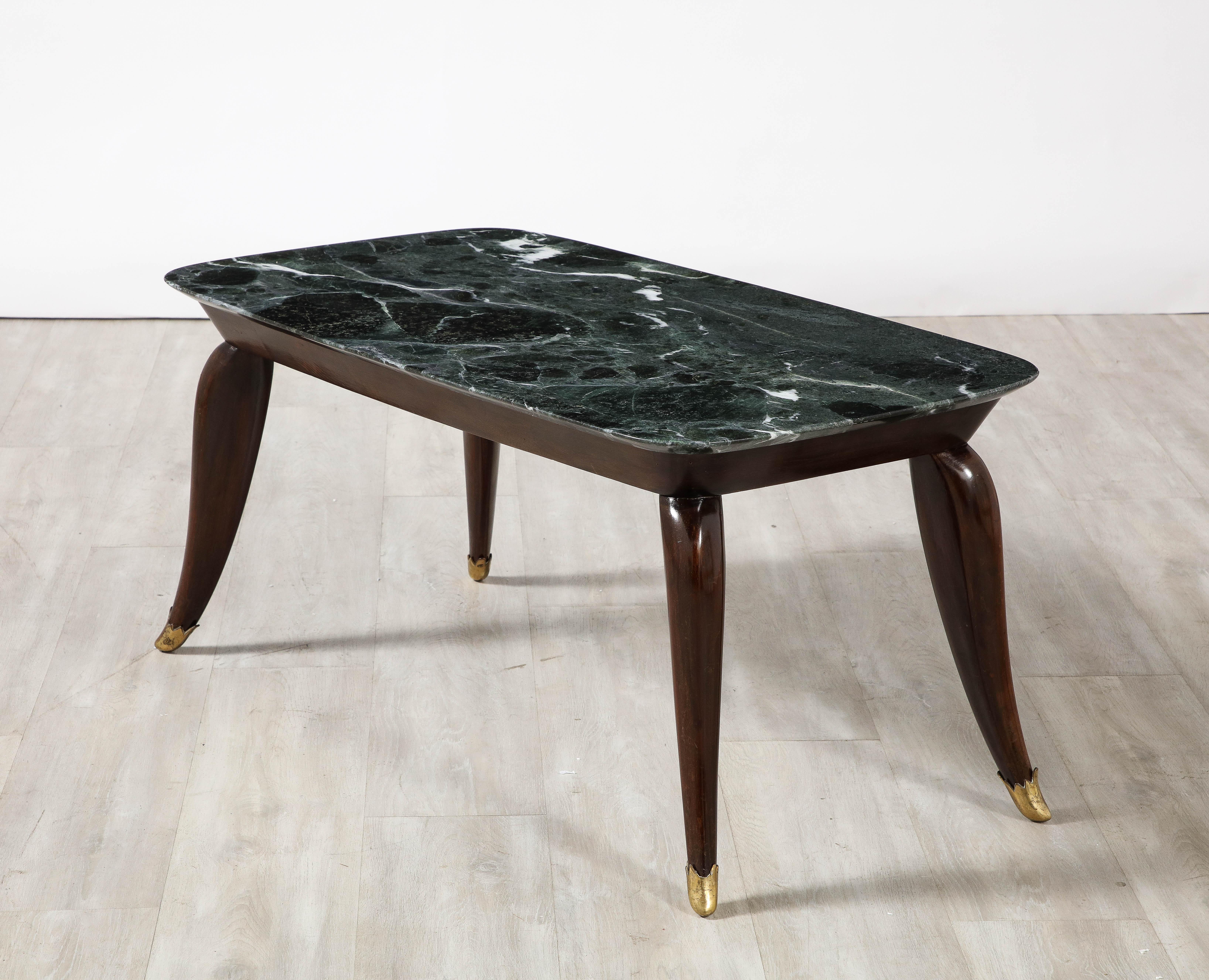 Italian Florentine Walnut and Verdi Alpi Marble Coffee Table, circa 1940 For Sale 7