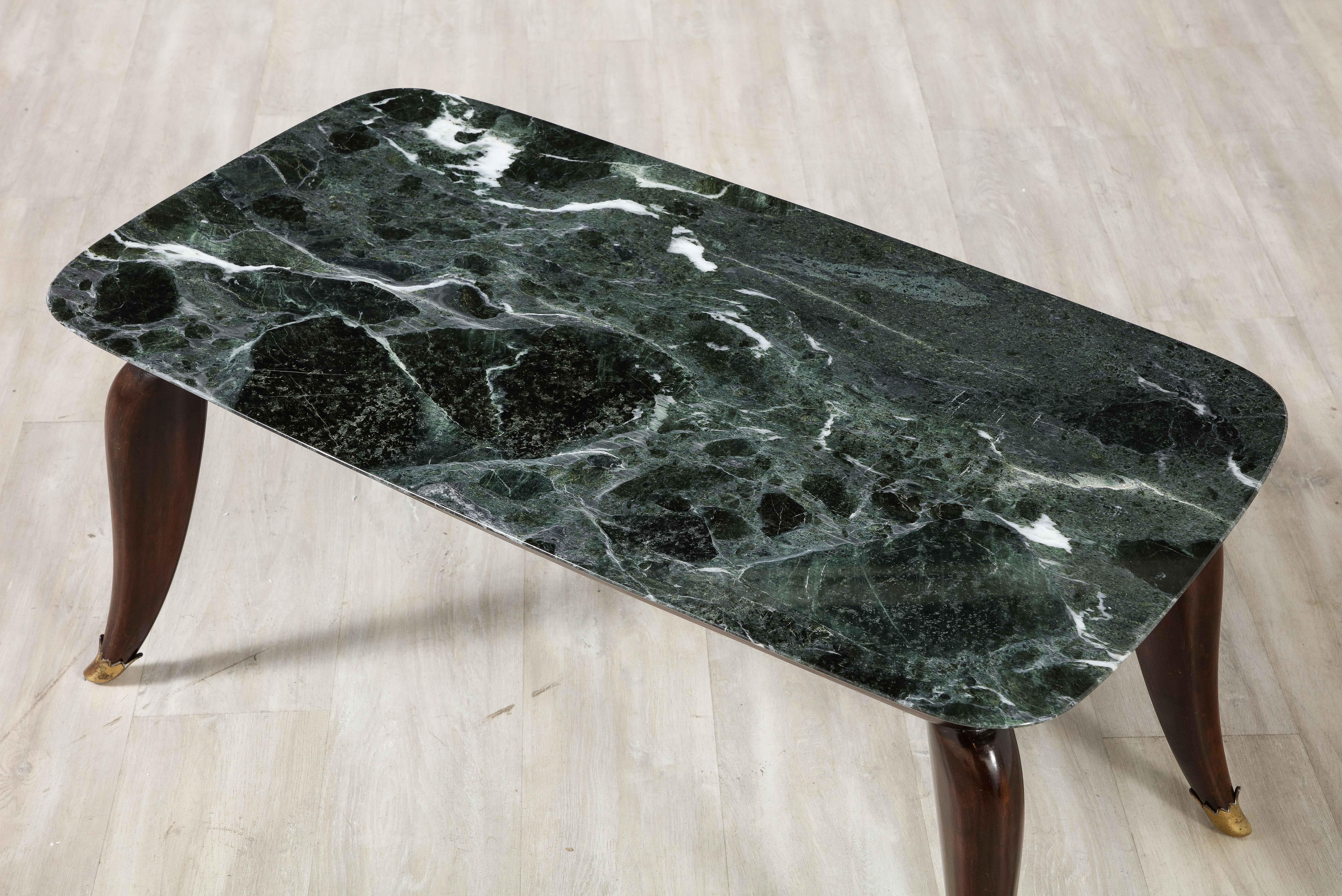 Italian Florentine Walnut and Verdi Alpi Marble Coffee Table, circa 1940 9