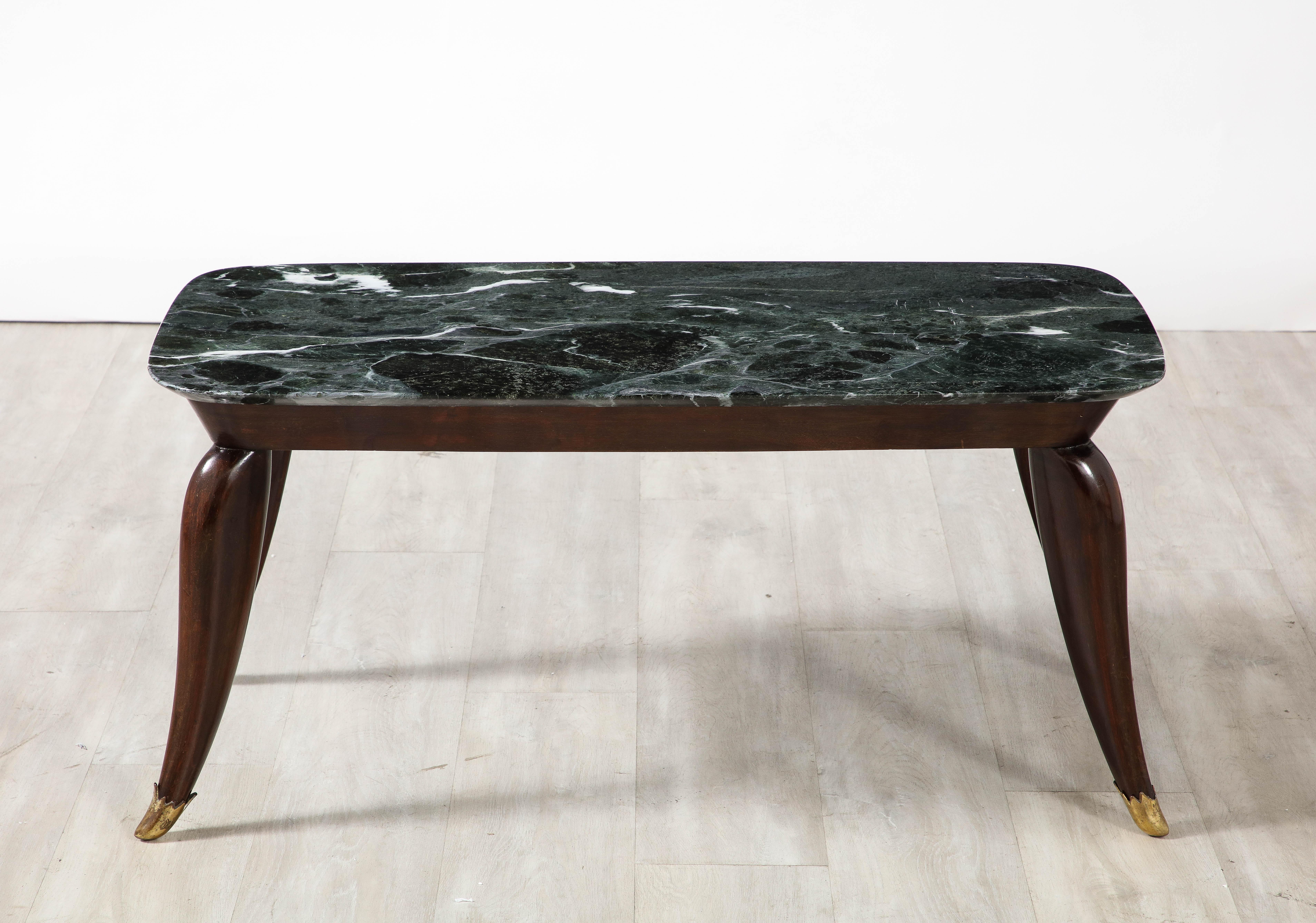 Table basse florentine italienne en noyer et marbre Alpes vert-de-gris, vers 1940 en vente 10