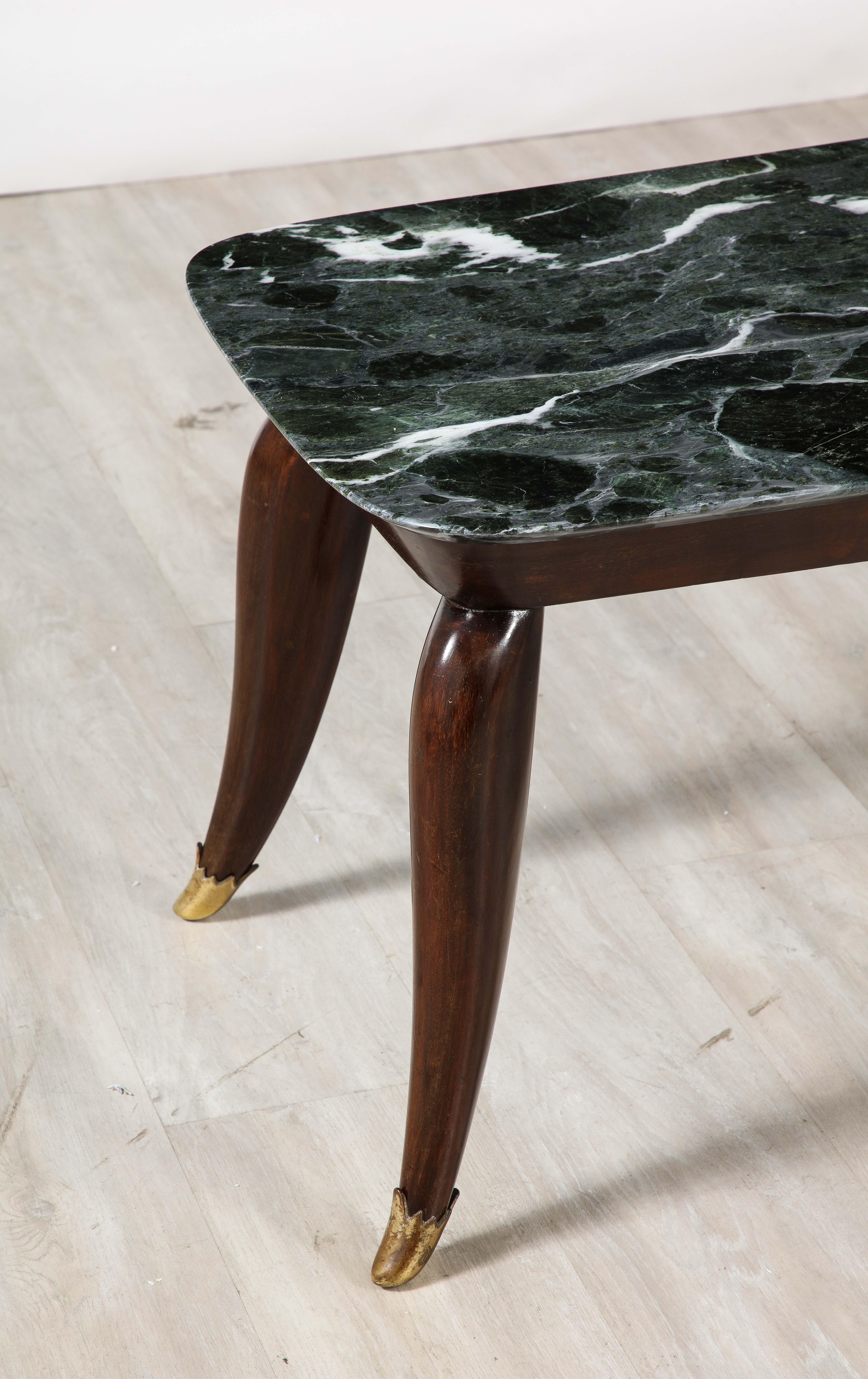Italian Florentine Walnut and Verdi Alpi Marble Coffee Table, circa 1940 11