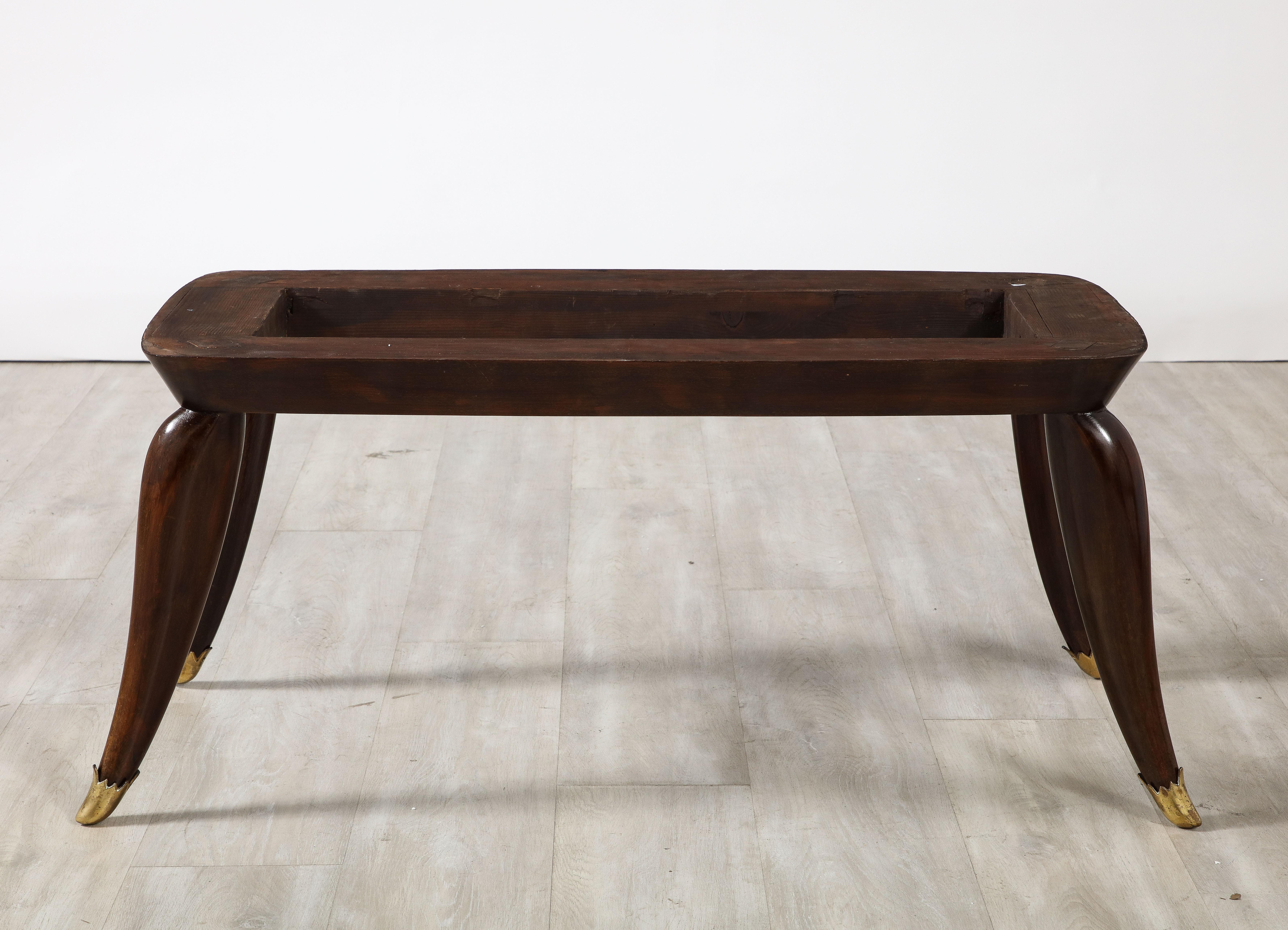 Art Deco Italian Florentine Walnut and Verdi Alpi Marble Coffee Table, circa 1940