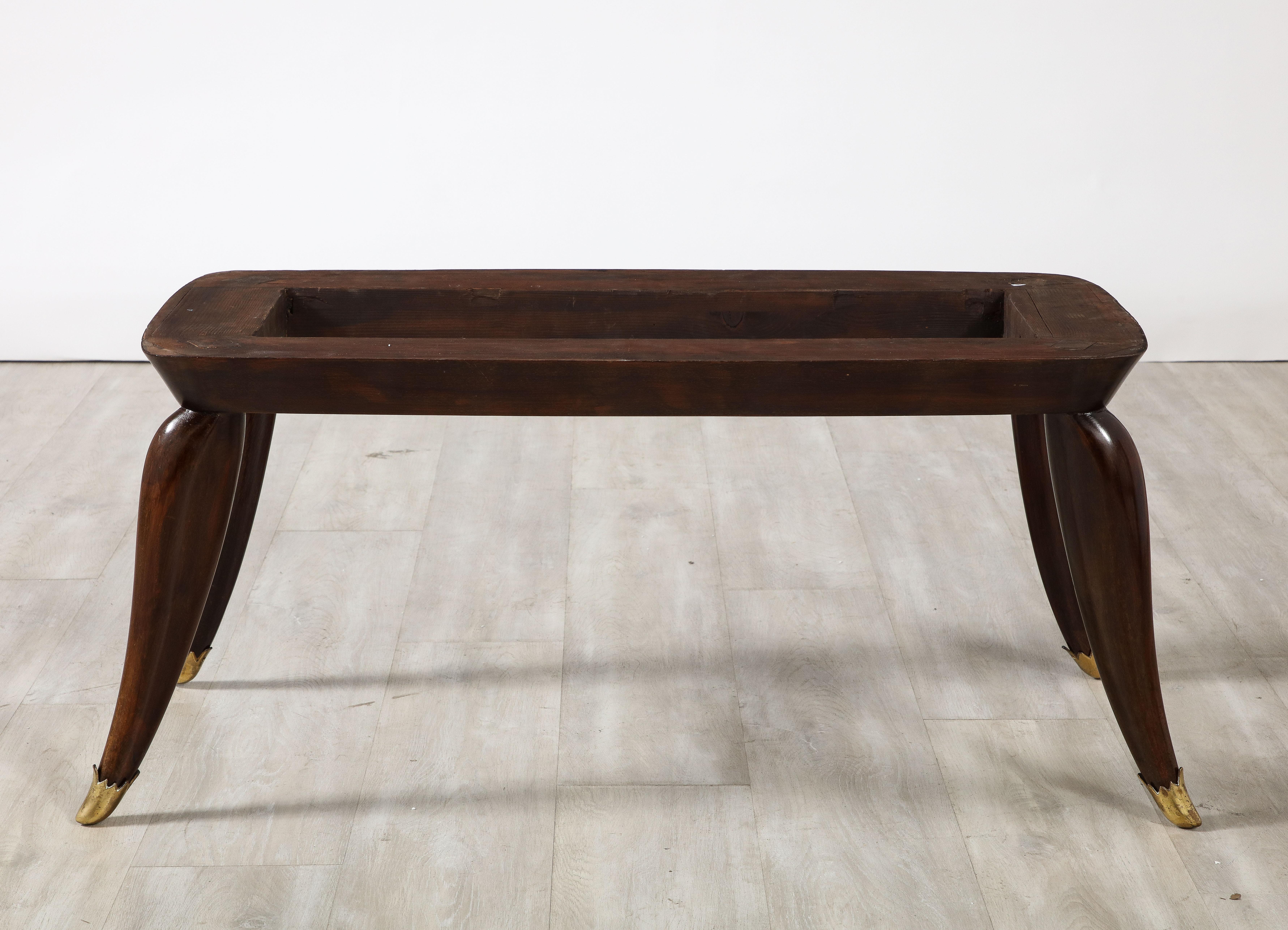 Art Deco Italian Florentine Walnut and Verdi Alpi Marble Coffee Table, circa 1940 For Sale