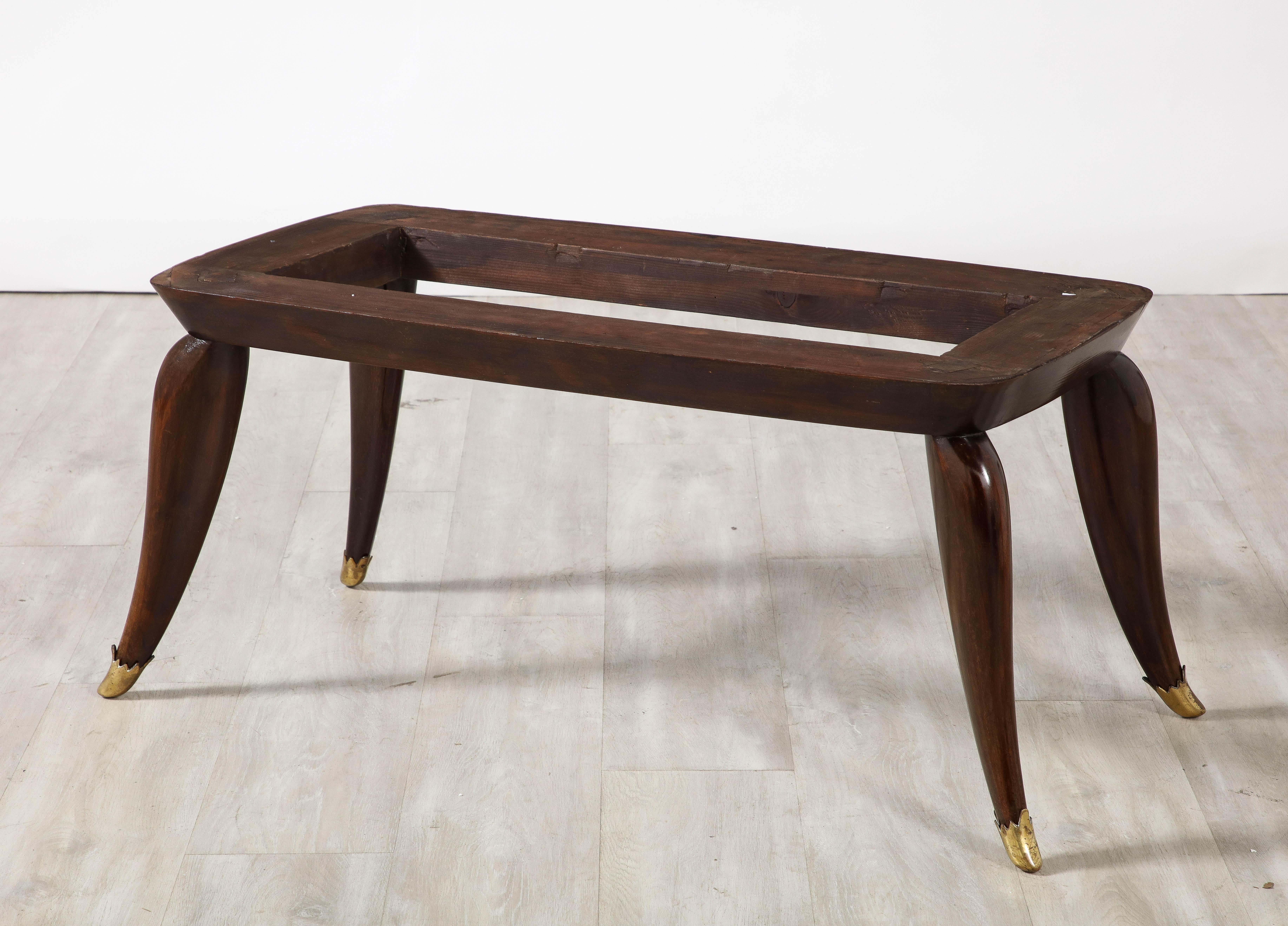 Italian Florentine Walnut and Verdi Alpi Marble Coffee Table, circa 1940 In Good Condition For Sale In New York, NY
