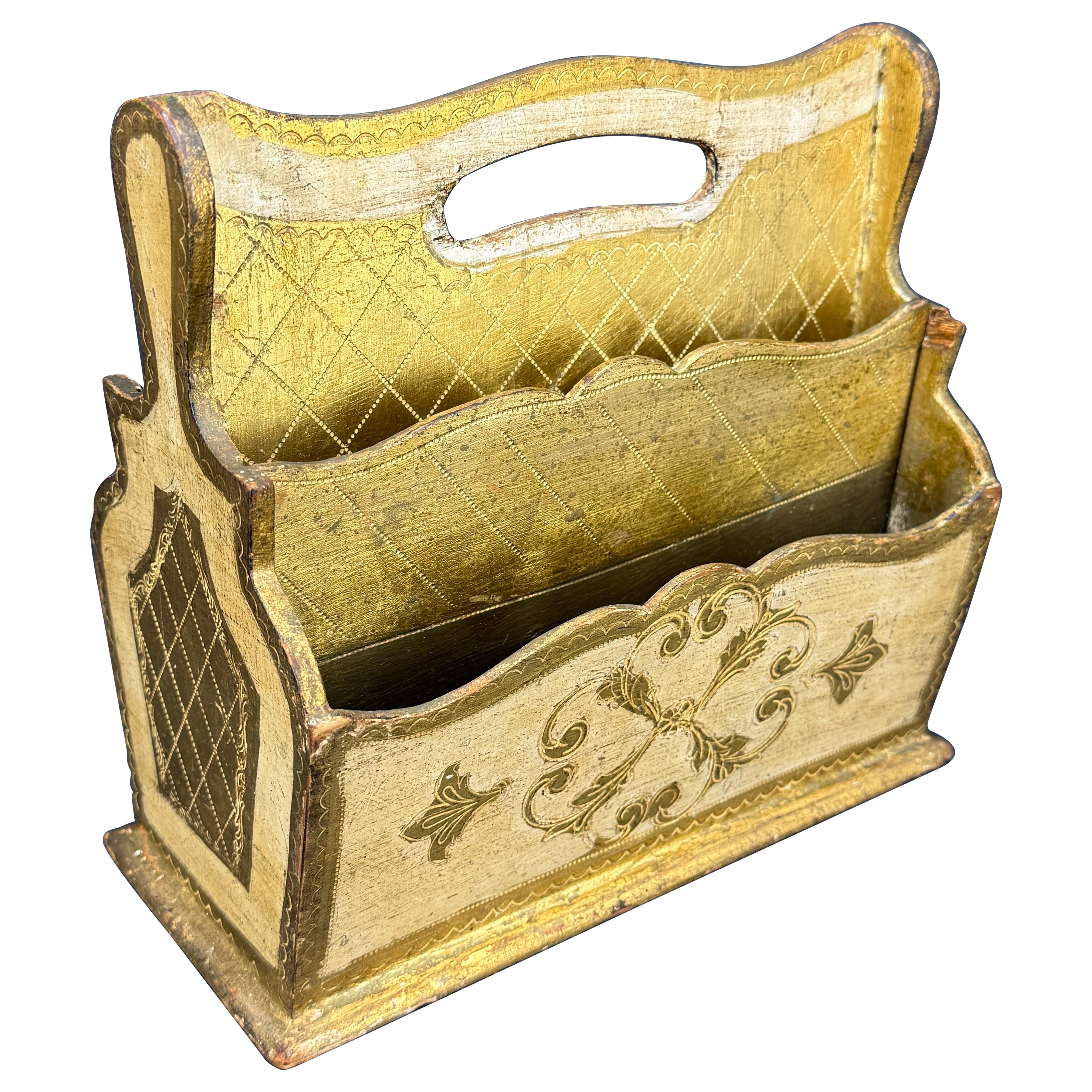 Italian Florentine Wooden Gilt Desk Letter Holder, circa 1950's