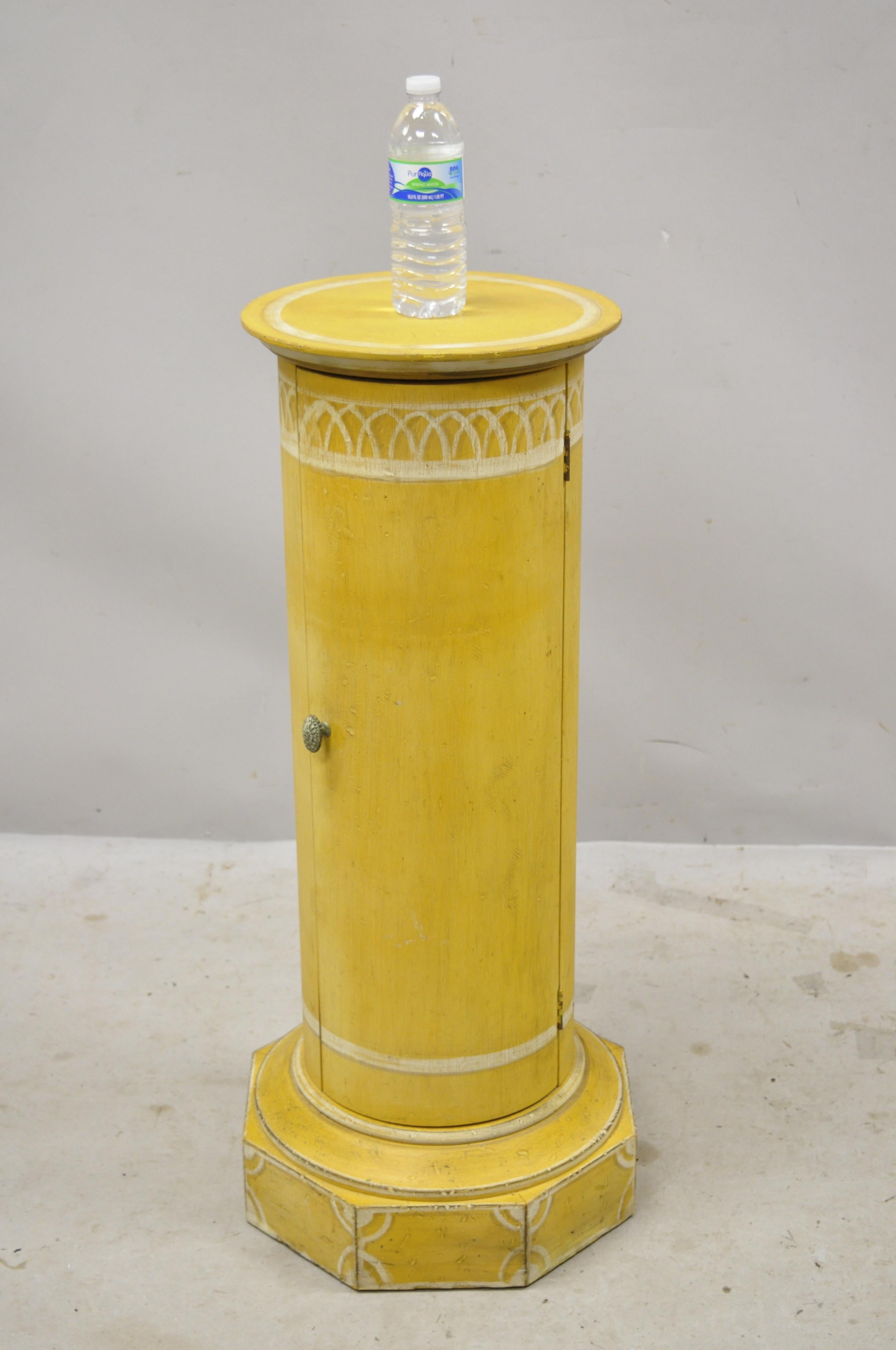 Italian Florentine Yellow Painted Wood Column Pedestal Plant Stand Door n Drawer 4