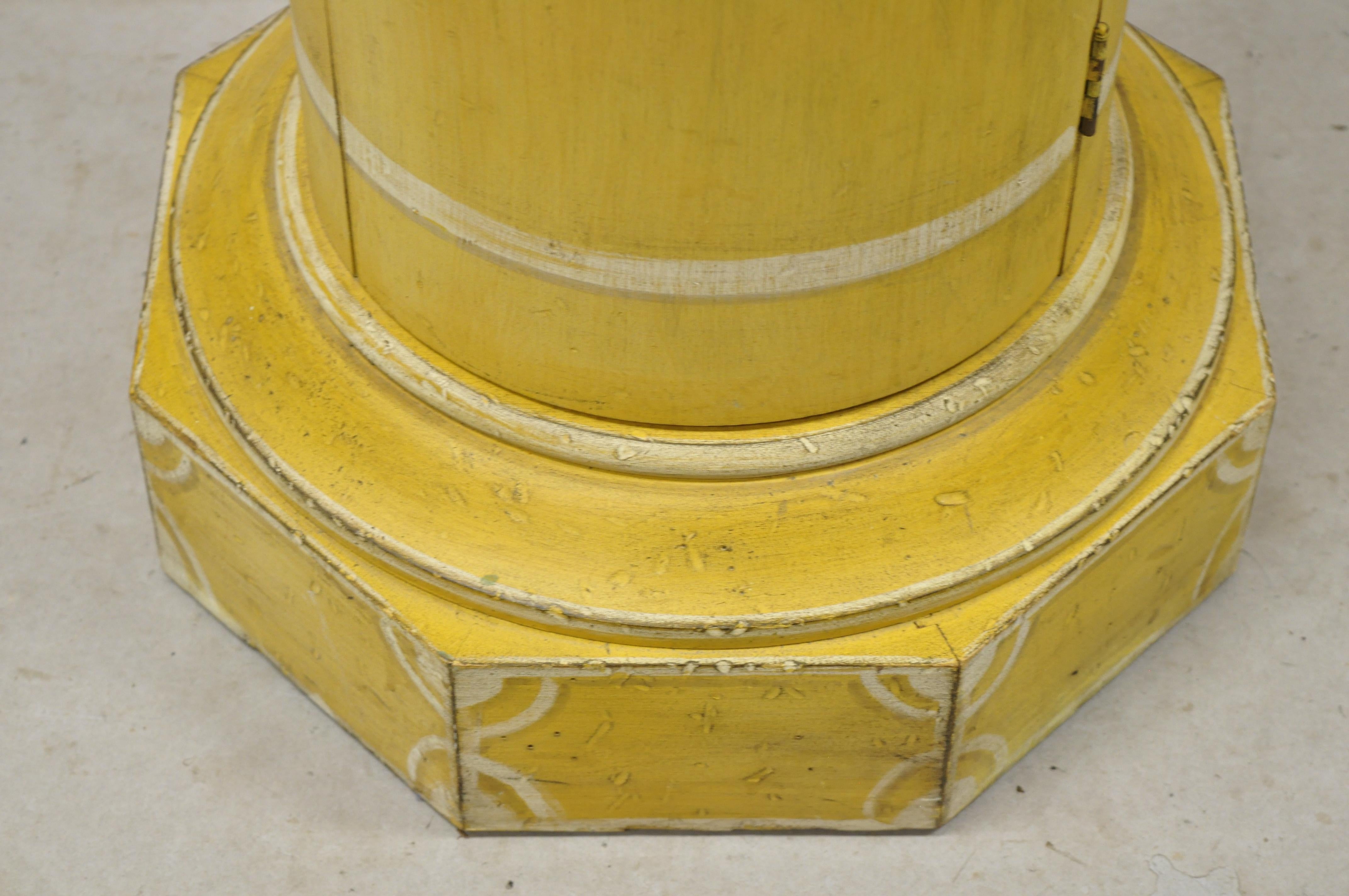 Italian Florentine Yellow Painted Wood Column Pedestal Plant Stand Door n Drawer 5