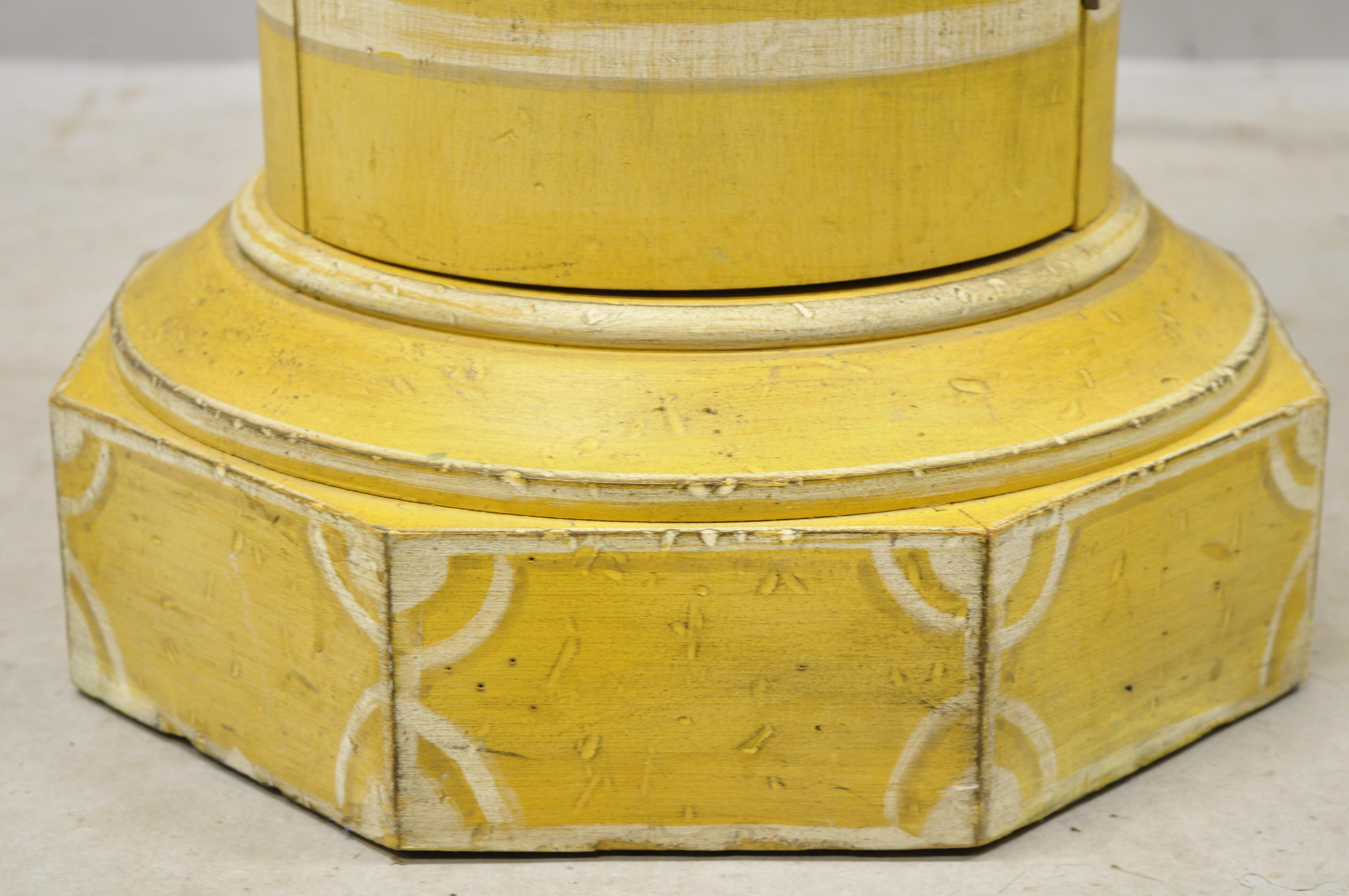 Italian Florentine Yellow Painted Wood Column Pedestal Plant Stand Door n Drawer 3
