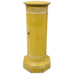Italian Florentine Yellow Painted Wood Column Pedestal Plant Stand Door n Drawer