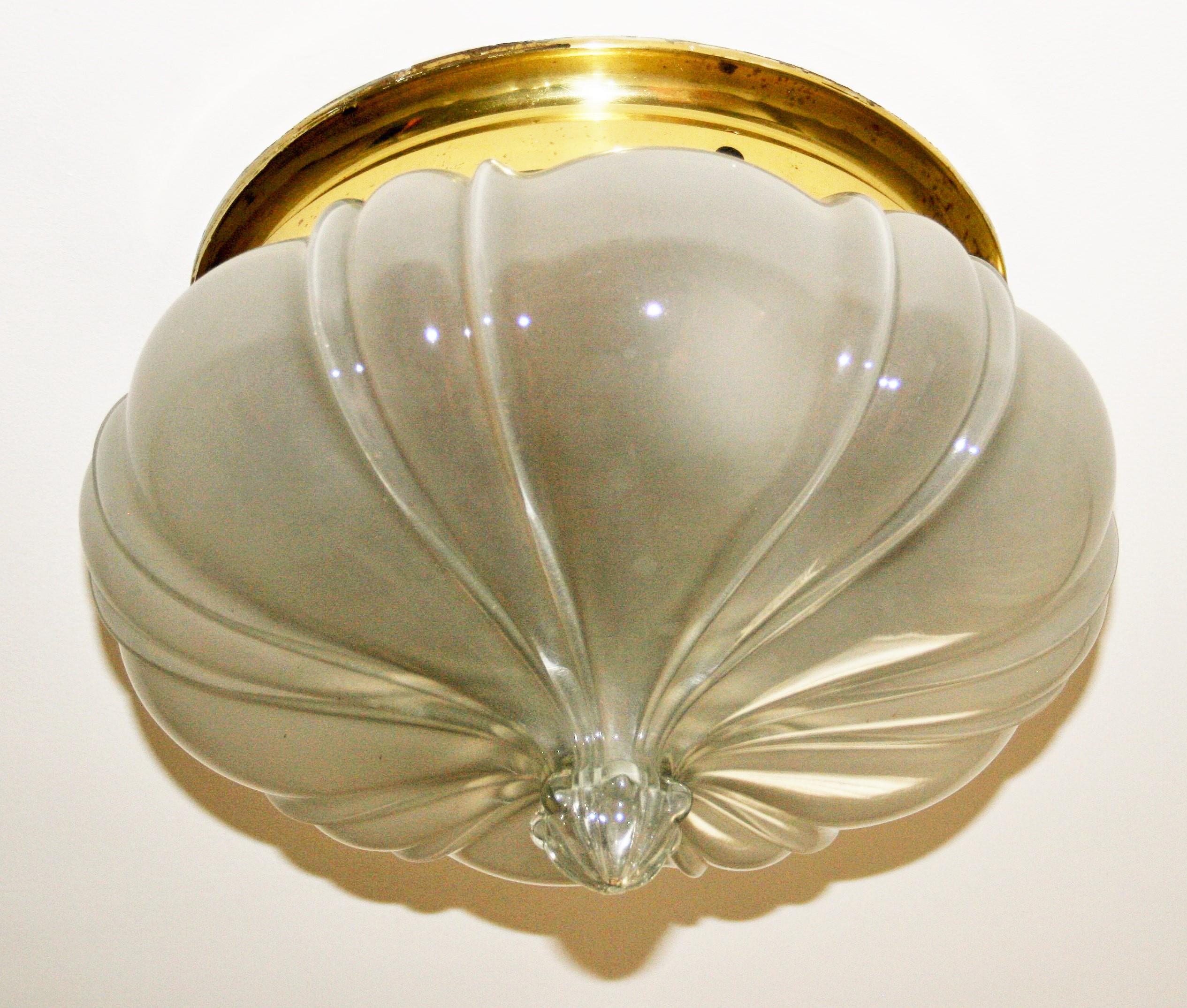 Italian Flower Art Deco Frosted Glass Flush Mount In Good Condition For Sale In Douglas Manor, NY