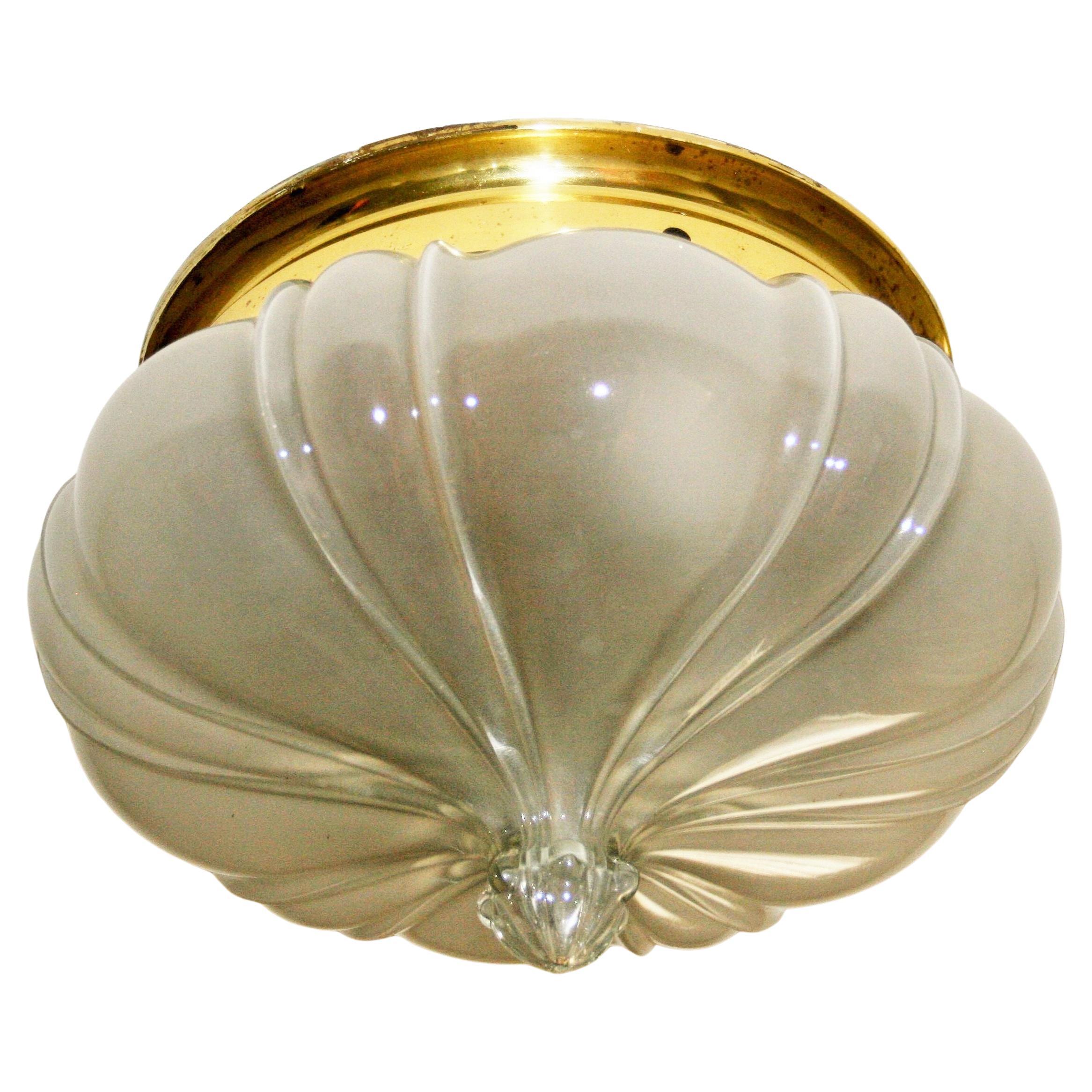 Italian Flower Art Deco Frosted Glass Flush Mount For Sale