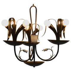 Italian Flower Bouquet Chandelier in Brass, Gio Ponti Era, 1940s