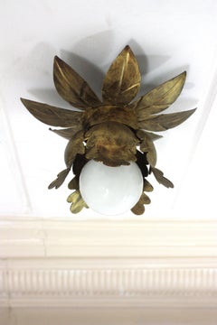 Italian Flower Bud Ceiling Light Fixture in Gilt Iron, 1950s
