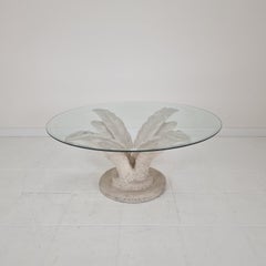 Italian "Flower" Coffee Table in Plaster With Facet Cut Round Plate, 1970s