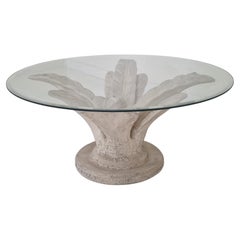 Vintage Italian "Flower" Coffee Table in Plaster With Facet Cut Round Plate, 1970s