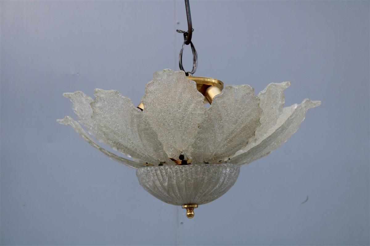 Italian Flower Murano Glass Chandelier Trasparent and Gold, 1970s 2