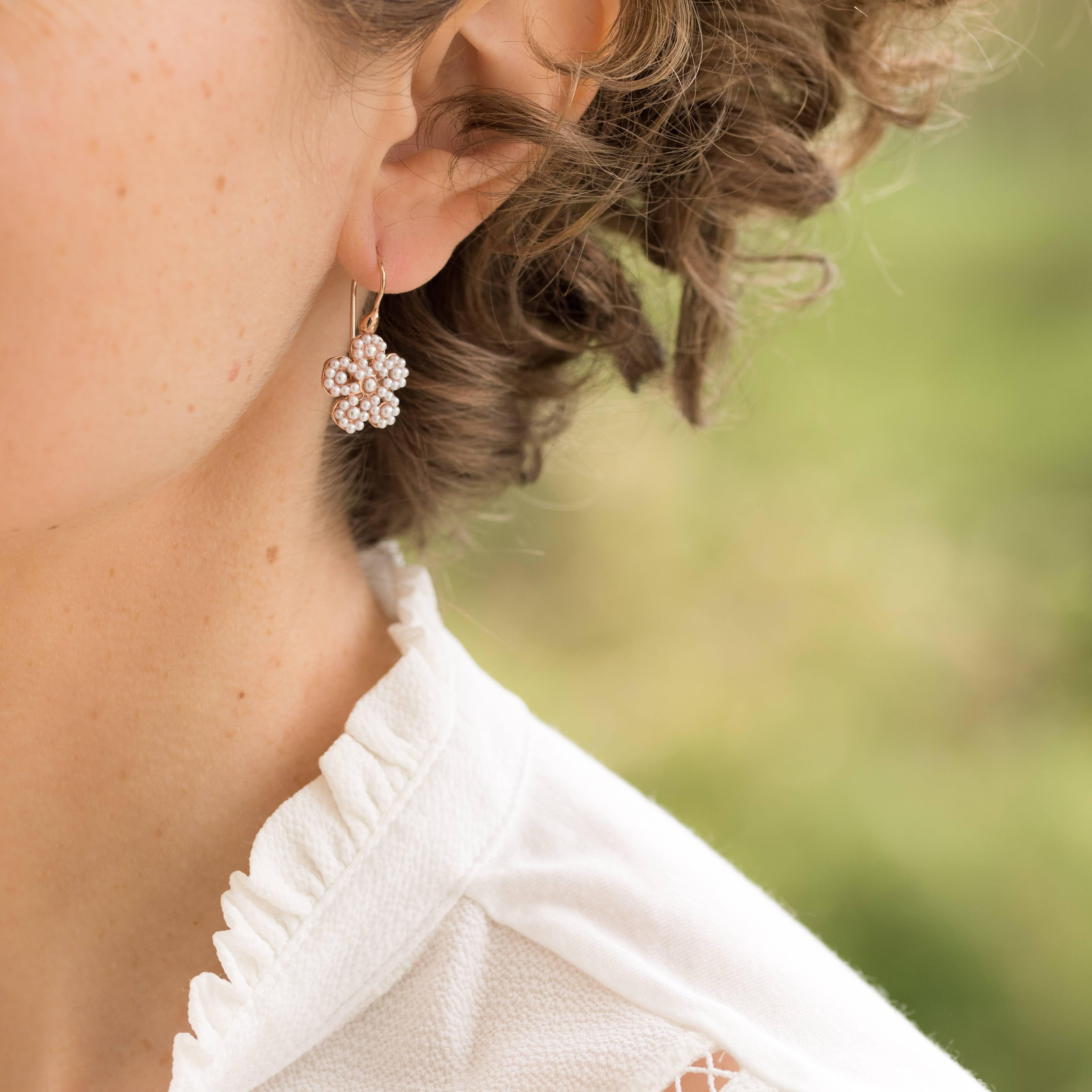 Italian Flower Pearl Vermeil Drop Earrings 1