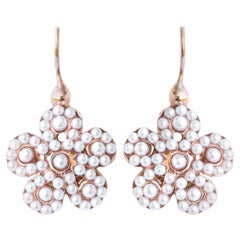 Italian Flower Pearl Vermeil Drop Earrings