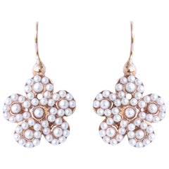 Italian Flower Pearl Vermeil Drop Earrings