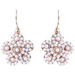 Italian Flower Pearl Vermeil Drop Earrings