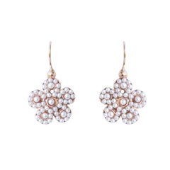 Italian Flower Pearl Vermeil Drop Earrings