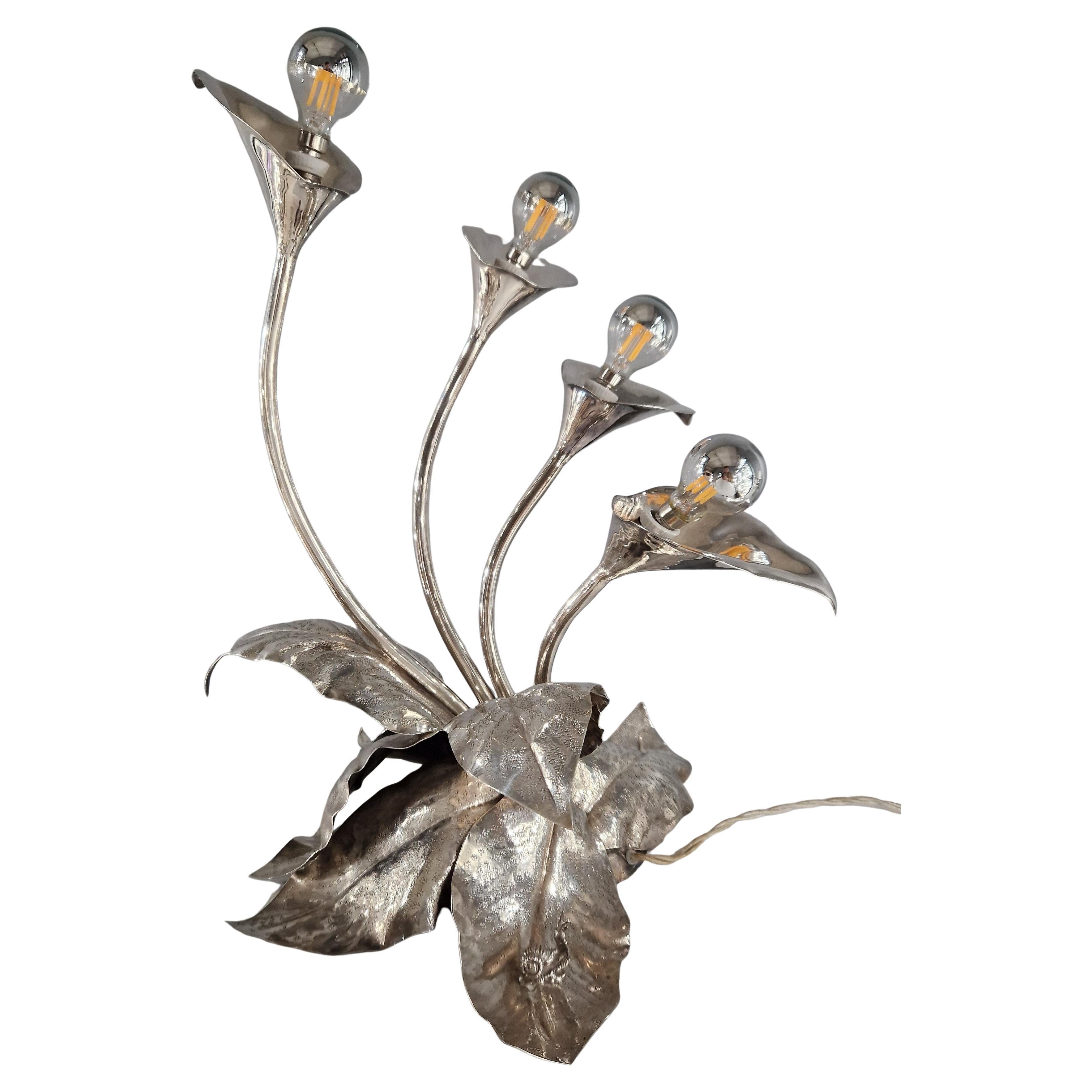 Lampada da tavolo in argento sterling con fiori italiani