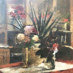 Italian Flower Still Life Large Italian Painting by Achille Cattaneo 1927
