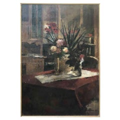 Italian Flower Still Life Large Italian Painting by Achille Cattaneo 1927