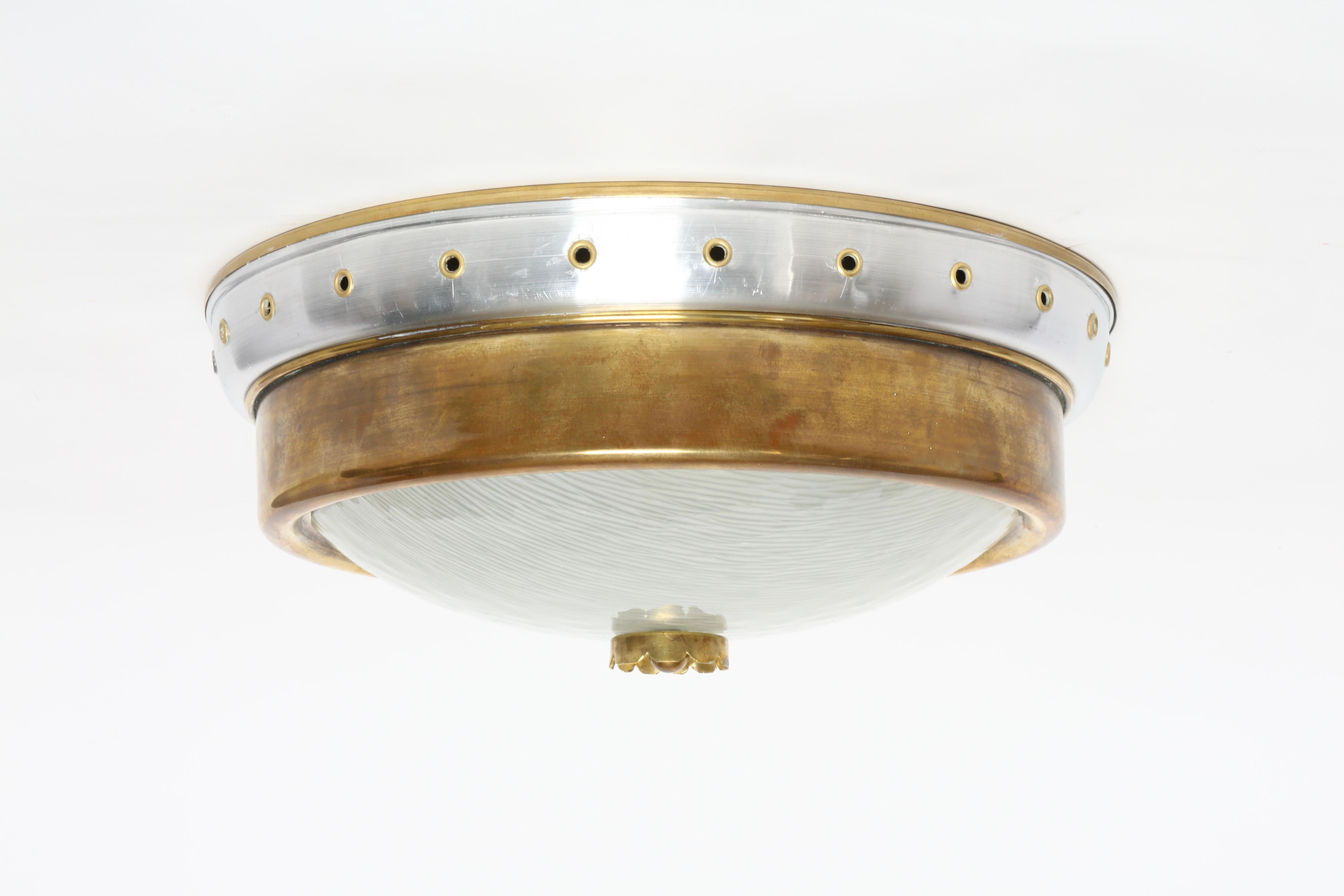 Glass Italian flush mount ceiling light, circa 1960s