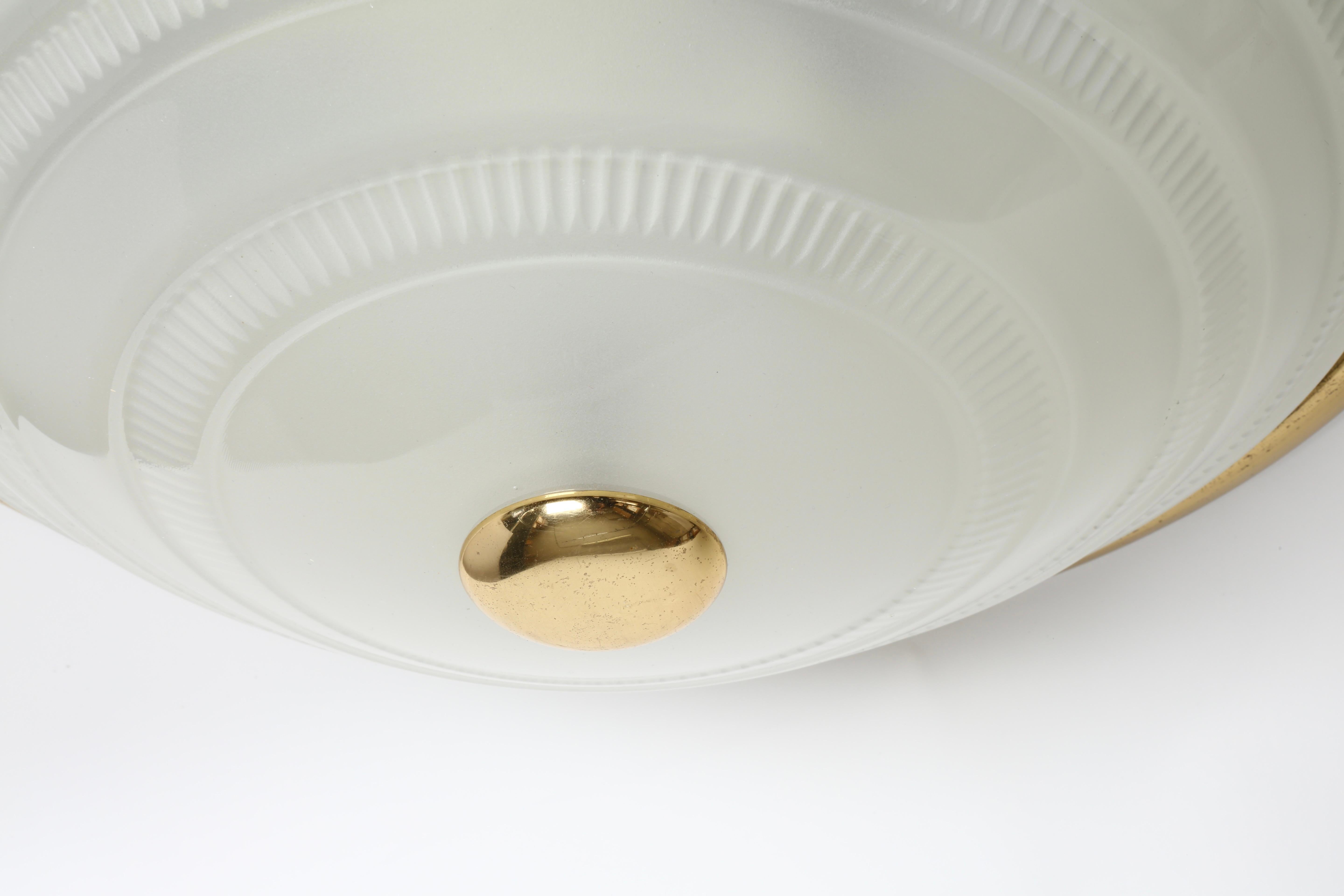 Brass Murano glass Italian Flush Mount Ceiling Light  For Sale