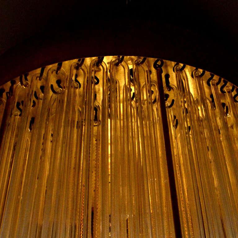 Italian 1960s Flush Mount Chandelier in Glass, Brass Cascading like a Waterfall 5