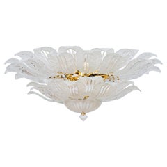 Flush Mount in Murano Glass Sandblasted Leaves and Sunken Gold Italy 1990s